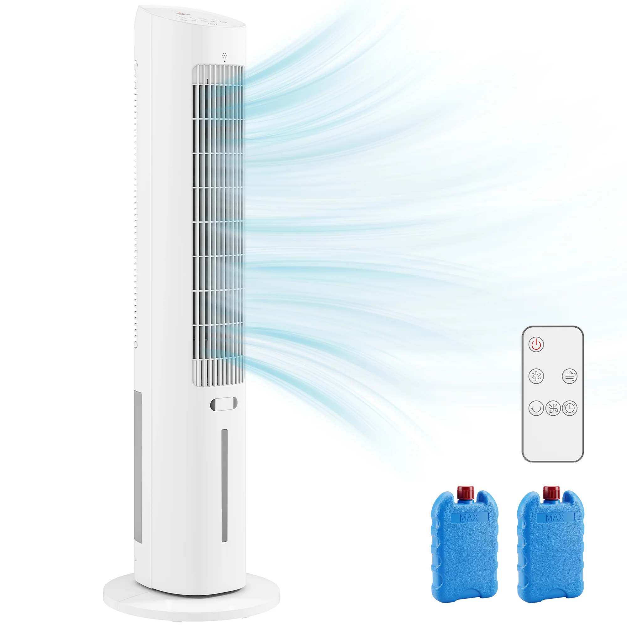 Refroidisseur d'air colonne 3 en 1 refroidisseur humidificateur et ventilateur, oscillation 48°, 3 vitesses 3 modes, réservoir d'eau 3L, blocs de glace, télécommande, pour chambre bureau, blanc - Image 12