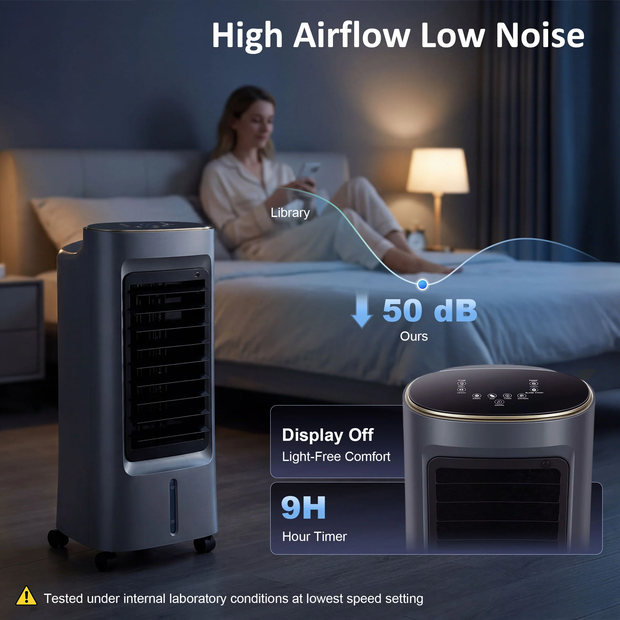 Refroidisseur d'air mobile 4 en 1 humidificateur, purificateur et ventilateur, oscillation 90°, 4 vitesses, 3 modes, réservoir d'eau 6L, packs de glace, télécommande, pour chambre bureau, gris - Image 5