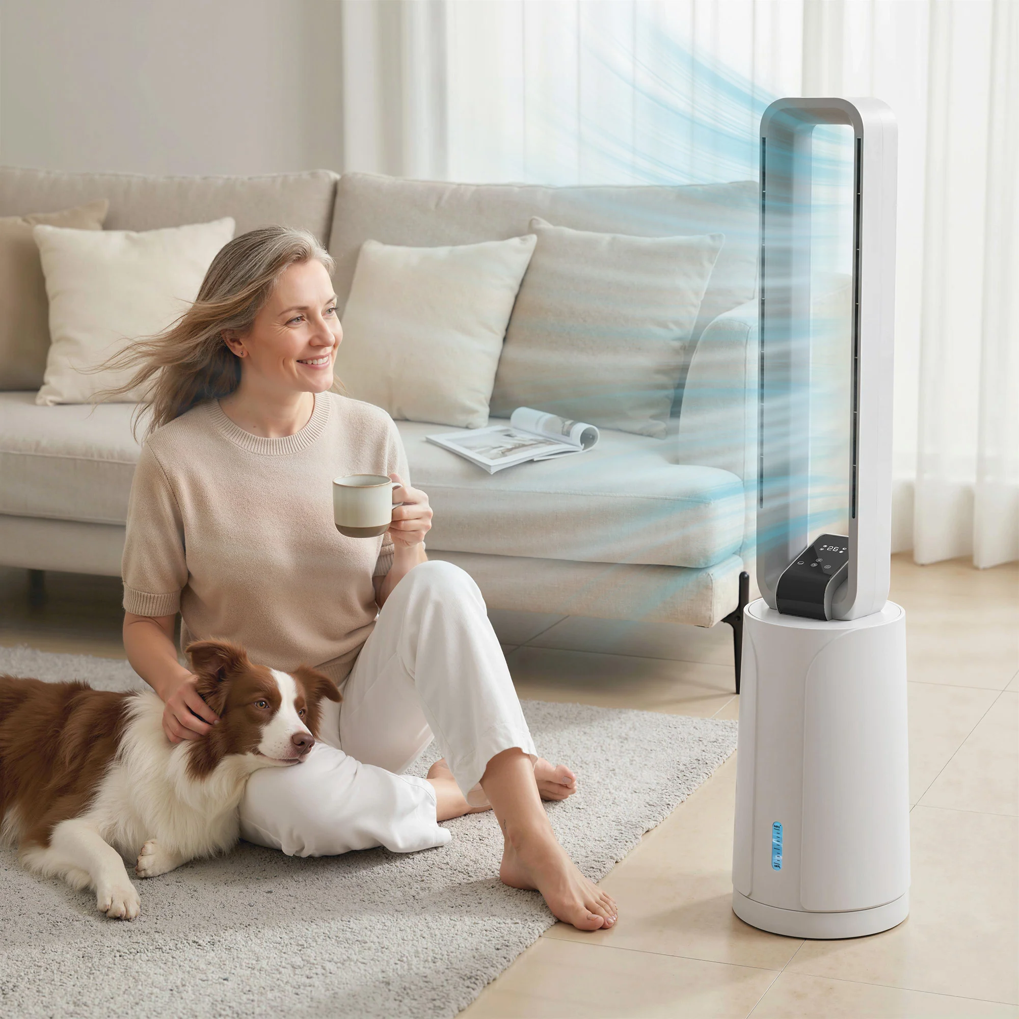 Refroidisseur d'air par évaporation portable 3 en 1 humidificateur et ventilateur, 2 blocs réfrigérants, réservoir d'eau de 1,7 L, minuterie 15 h, oscillation à 70°, télécommande, blanc - Image 6