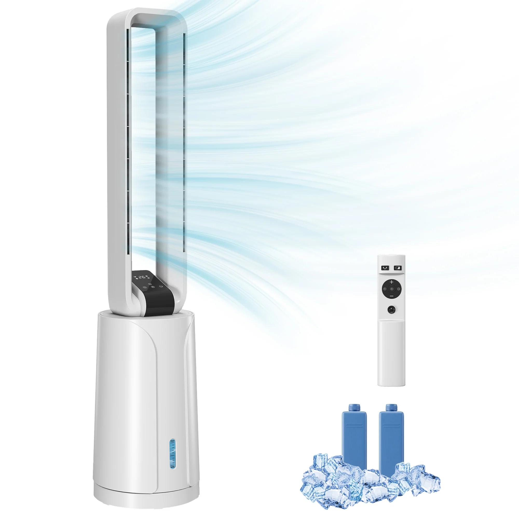 Refroidisseur d'air par évaporation portable 3 en 1 humidificateur et ventilateur, 2 blocs réfrigérants, réservoir d'eau de 1,7 L, minuterie 15 h, oscillation à 70°, télécommande, blanc - Image 8