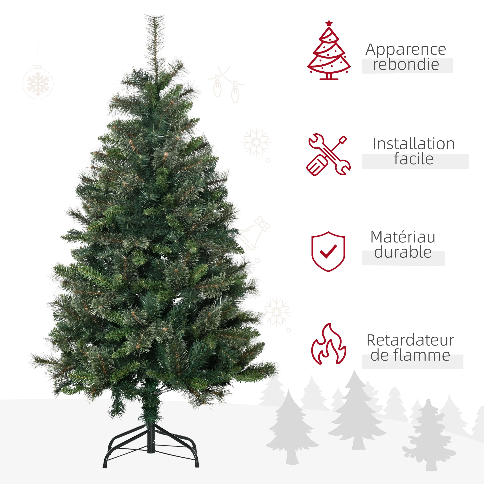 Sapin arbre de Noël artificiel 150 cm 665 branches + support pied vert - Image 5