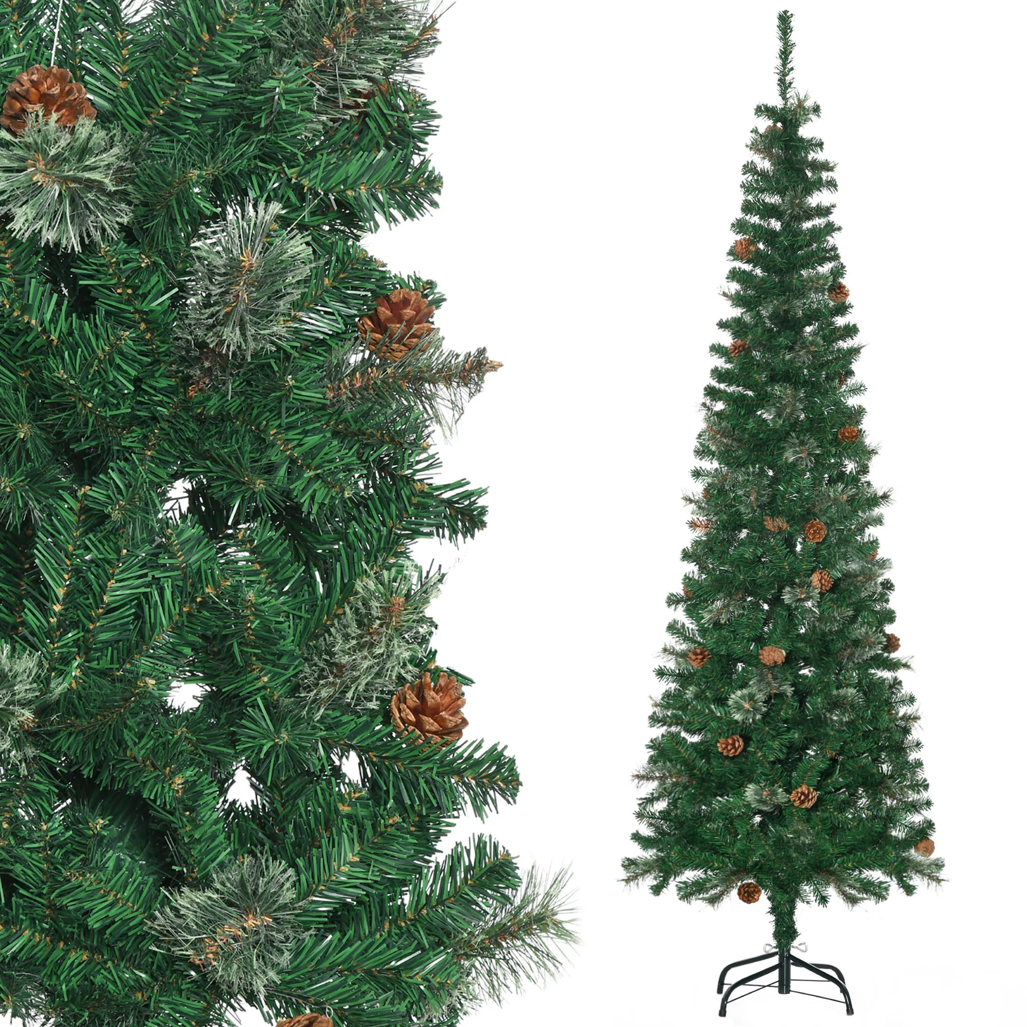 Sapin arbre de Noël artificiel 195 cm 556 branches avec 27 pommes de pin+ support pied pliable vert - Image 11