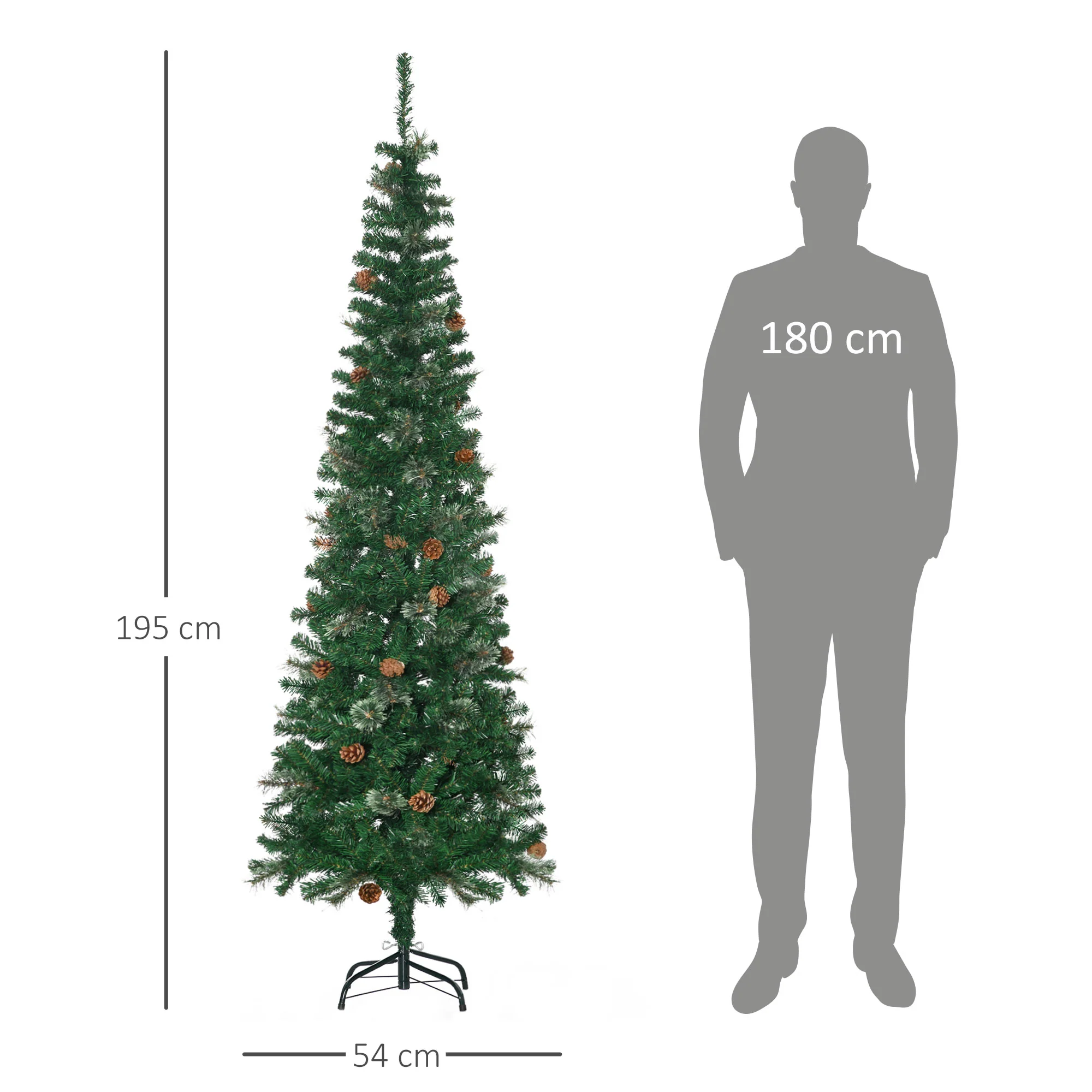 Sapin arbre de Noël artificiel 195 cm 556 branches avec 27 pommes de pin+ support pied pliable vert - Image 4
