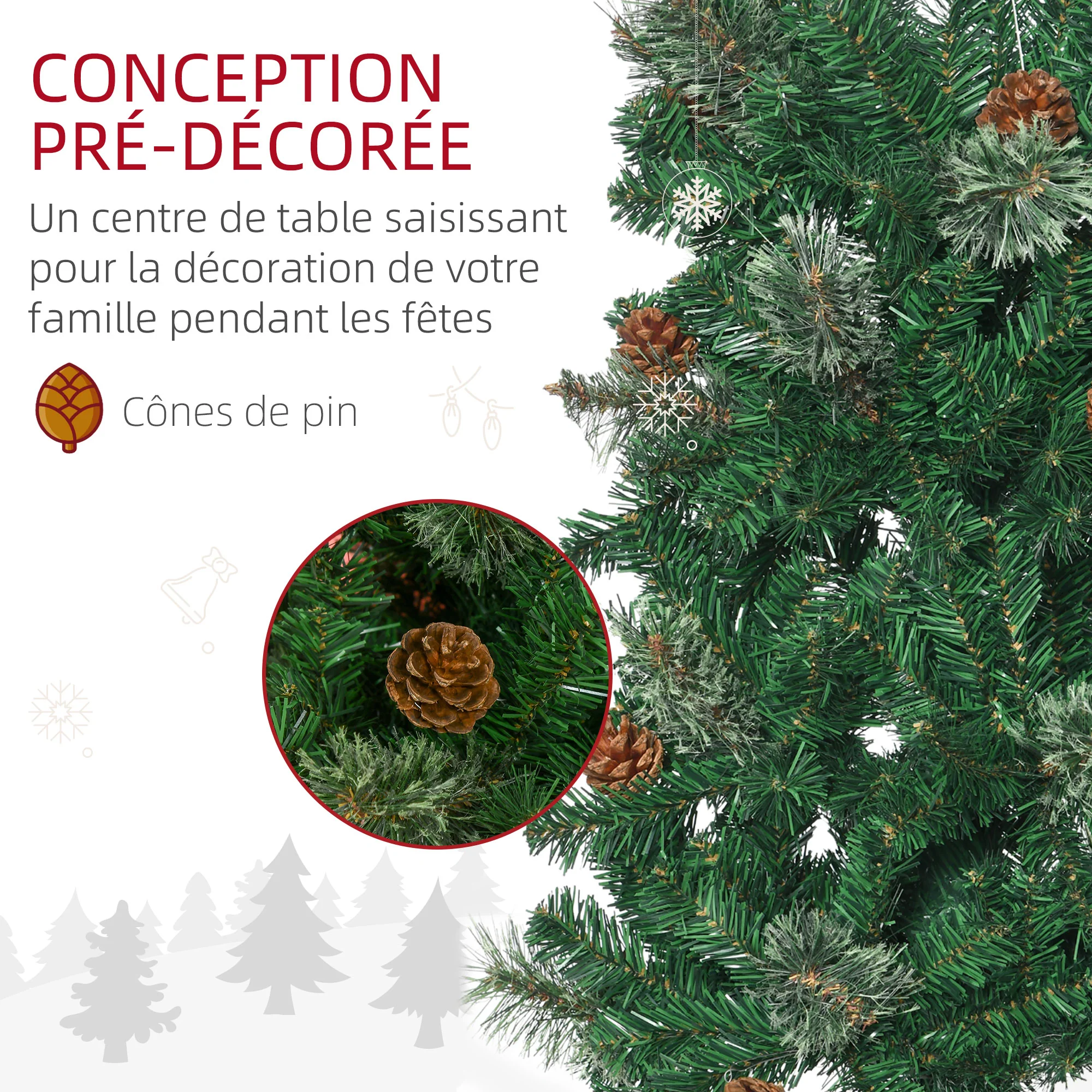 Sapin arbre de Noël artificiel 195 cm 556 branches avec 27 pommes de pin+ support pied pliable vert - Image 7