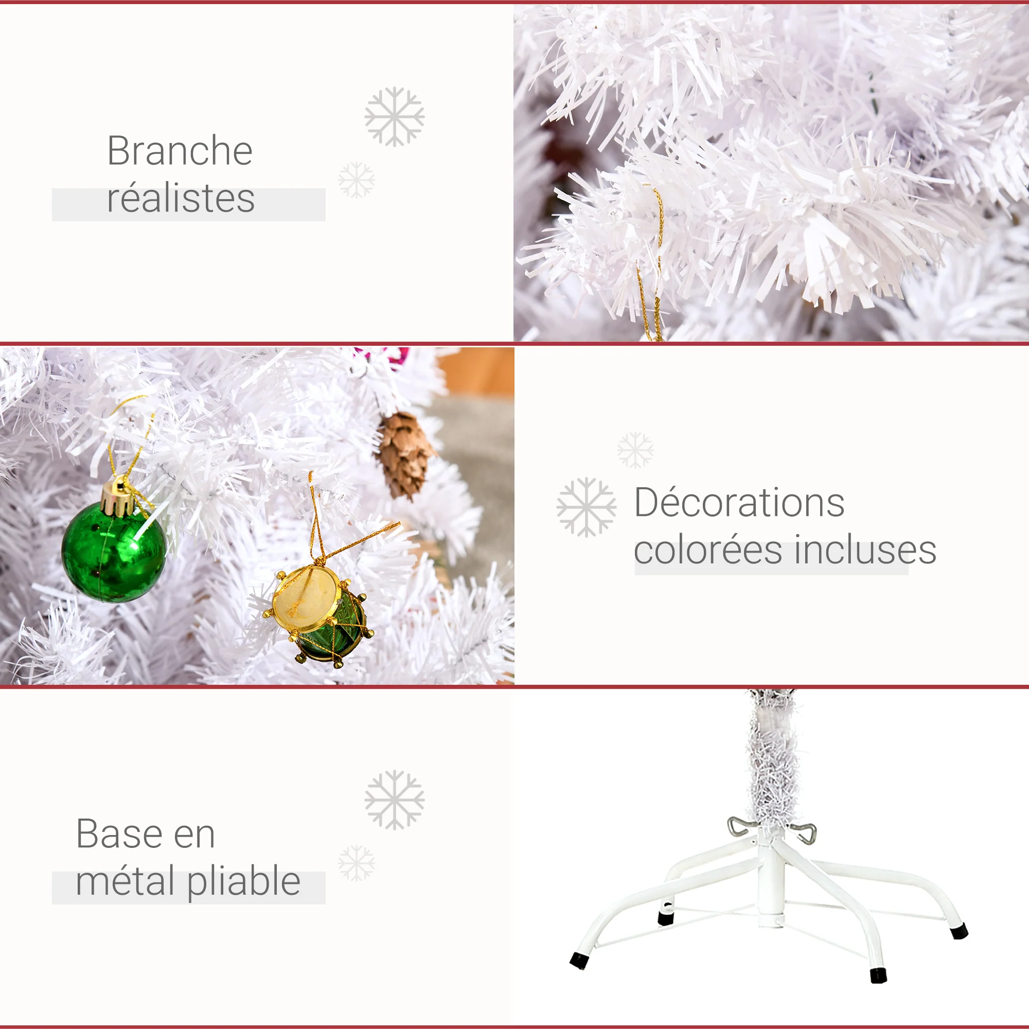 Sapin Arbre de No?l Artificiel Blanc 150 cm 680 Branches avec Nombreux Accessoires variés - Image 6