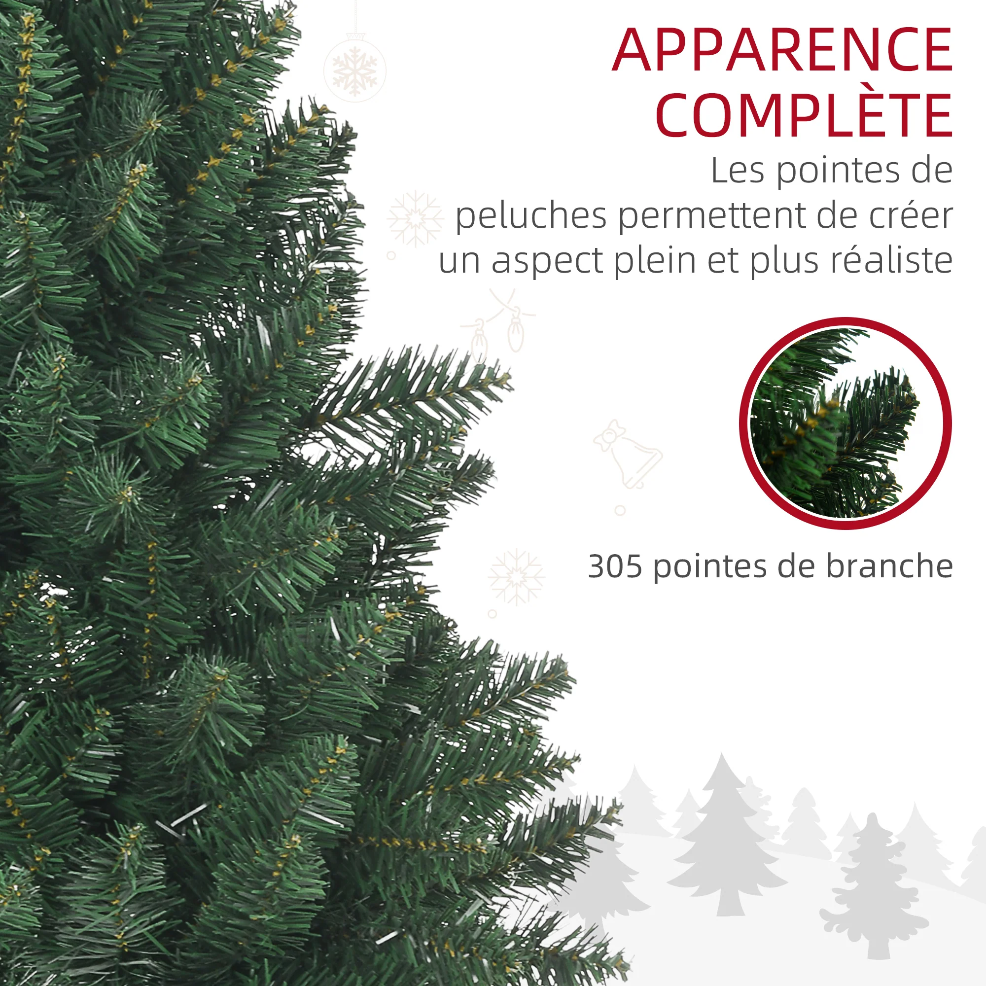 Sapin de No?l artificiel 120H cm 305 branches avec pied croix acier amovible - vert - Image 6