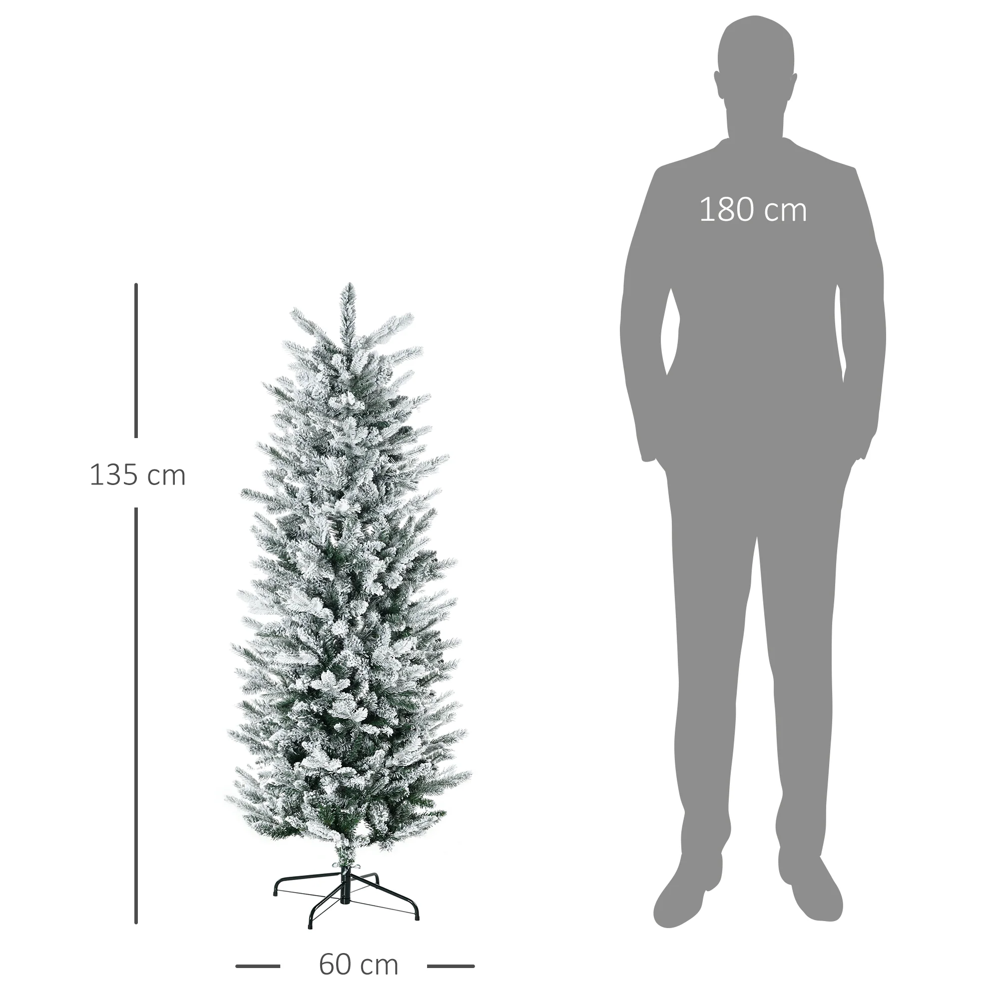 Sapin de Noël artificiel 135 cm, pin naturel enneigé, 267 branches de neige, ouverture automatique, base en acier, vert - Image 4