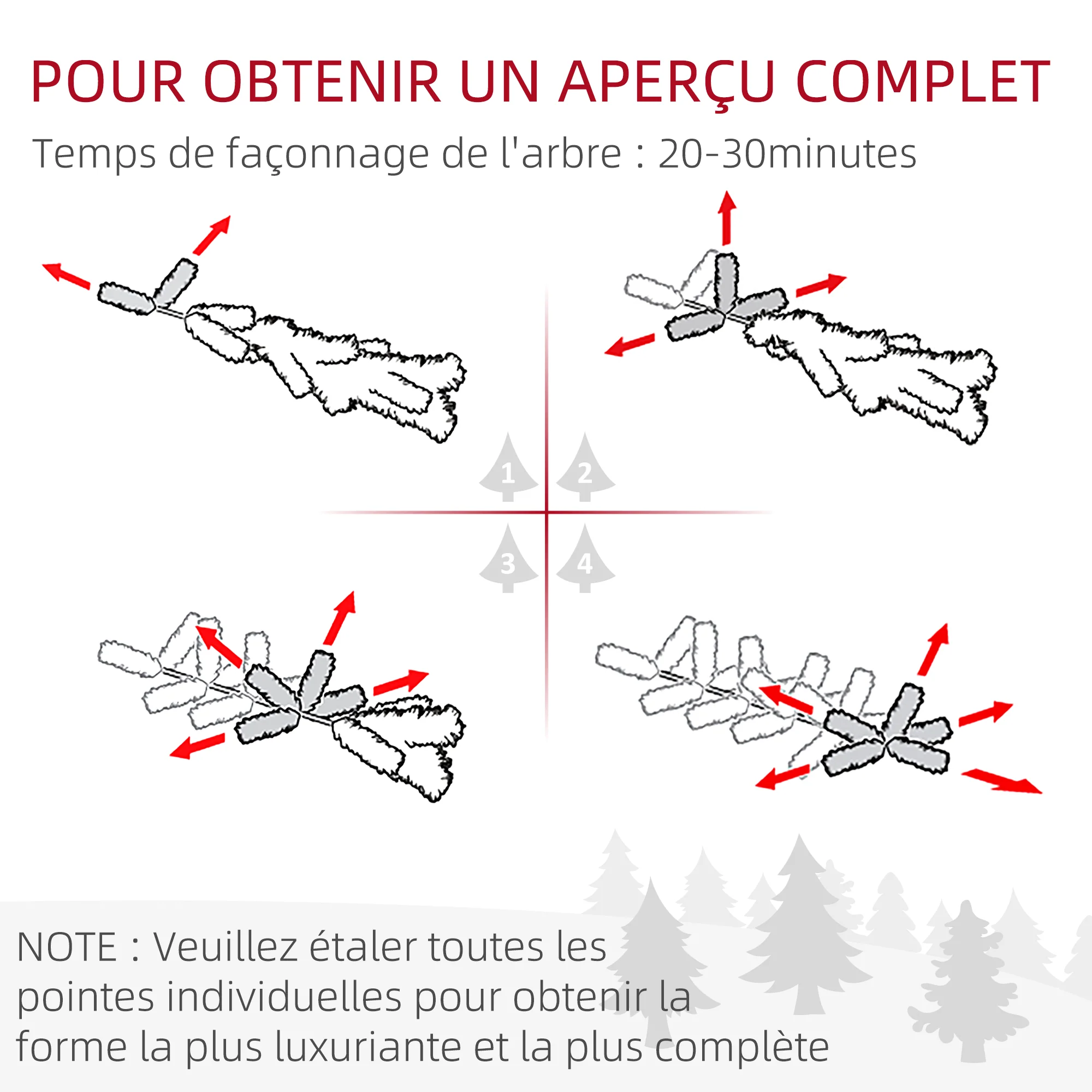 Sapin de Noël artificiel 135 cm, pin naturel enneigé, 267 branches de neige, ouverture automatique, base en acier, vert - Image 8