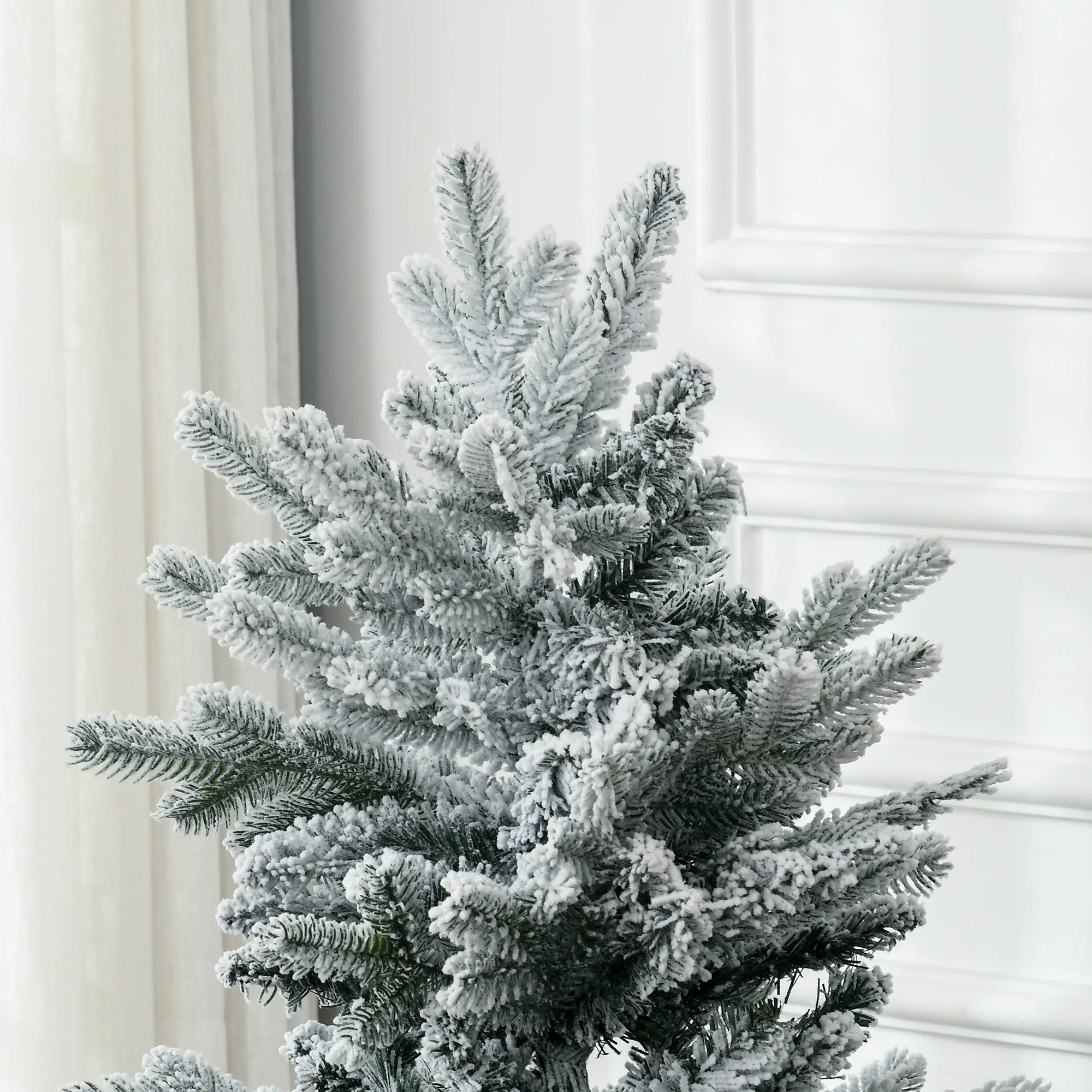 Sapin de Noël artificiel 135 cm, pin naturel enneigé, 267 branches de neige, ouverture automatique, base en acier, vert - Image 9