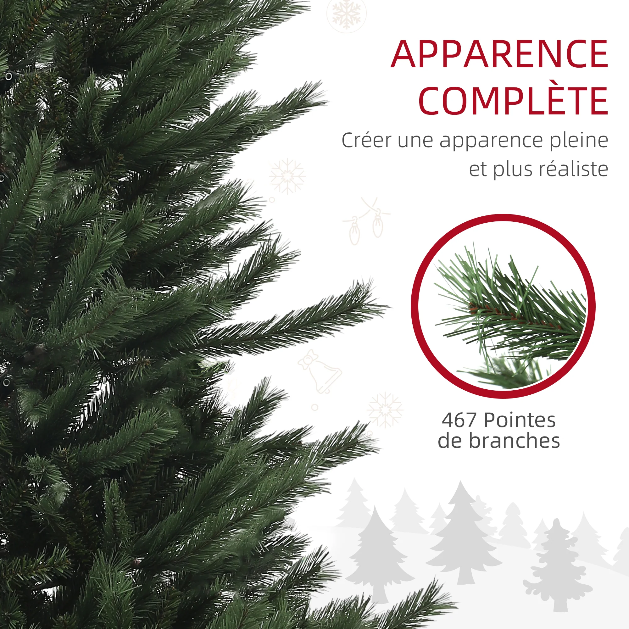 Sapin de No?l artificiel 180 cm arbre de No?l avec support en acier pliable, 467 branches, décoration de No?l effet réaliste, vert - Image 6