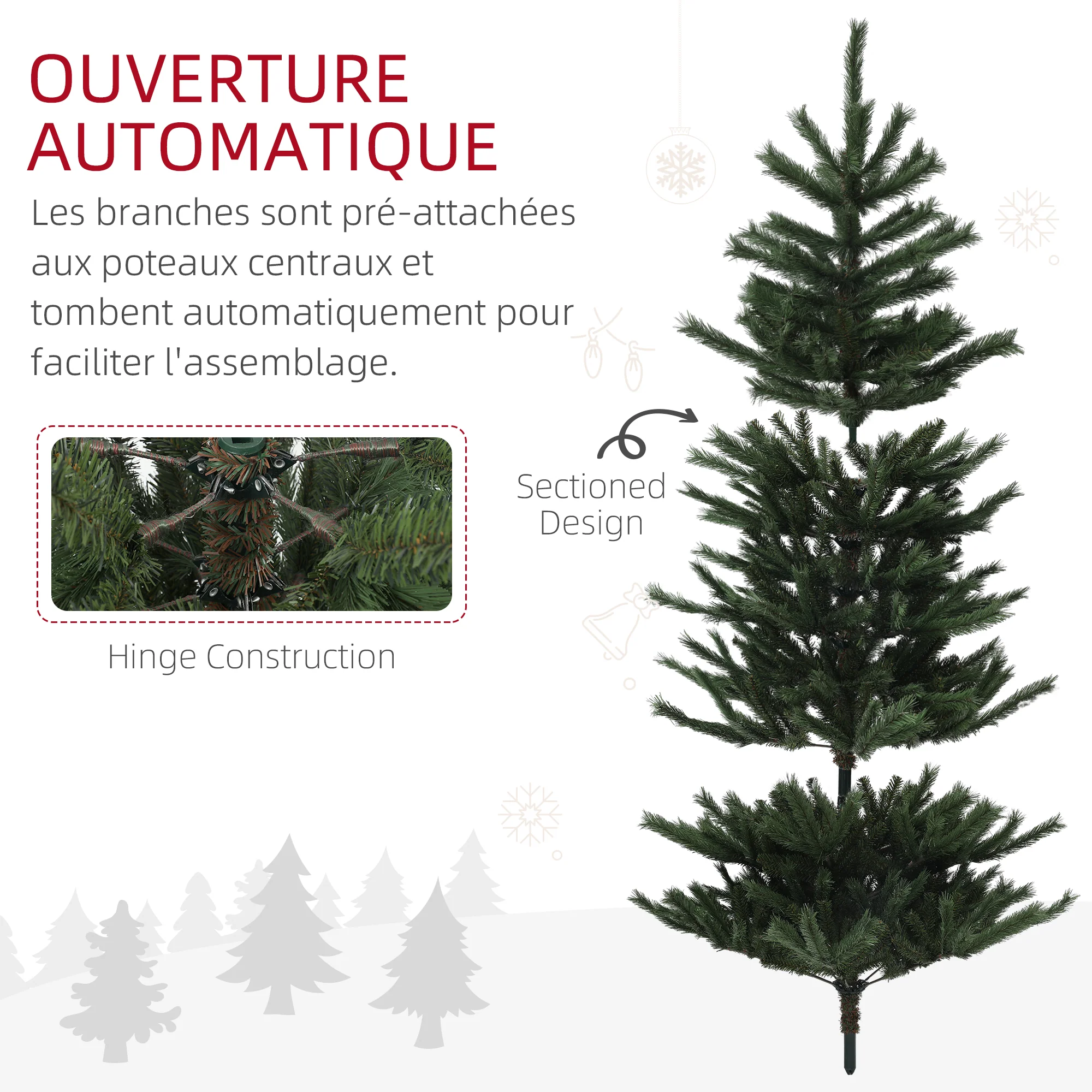 Sapin de No?l artificiel 180 cm arbre de No?l avec support en acier pliable, 467 branches, décoration de No?l effet réaliste, vert - Image 7