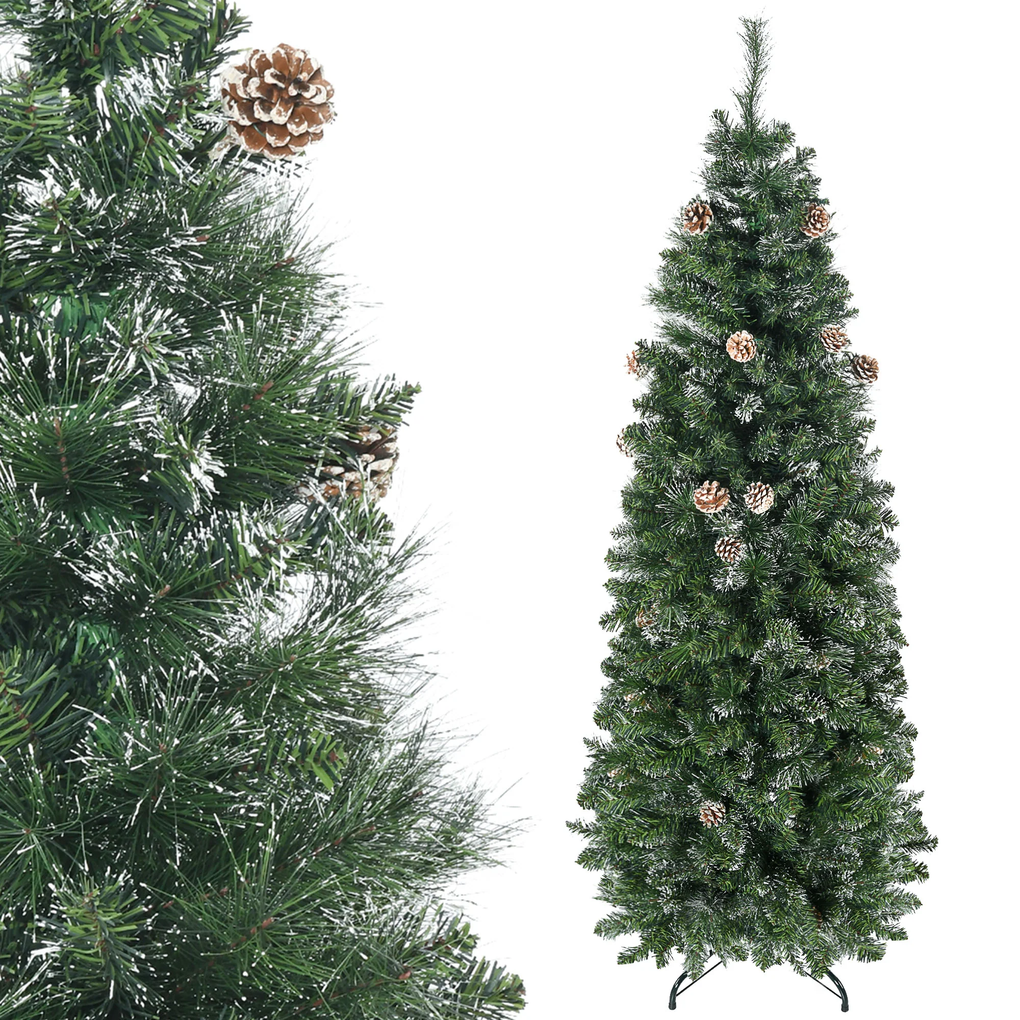 Sapin de No?l artificiel 180 cm avec 618 branches enneigées, support en acier, arbre de No?l artificiel avec socle pliable en acier, vert - Image 11
