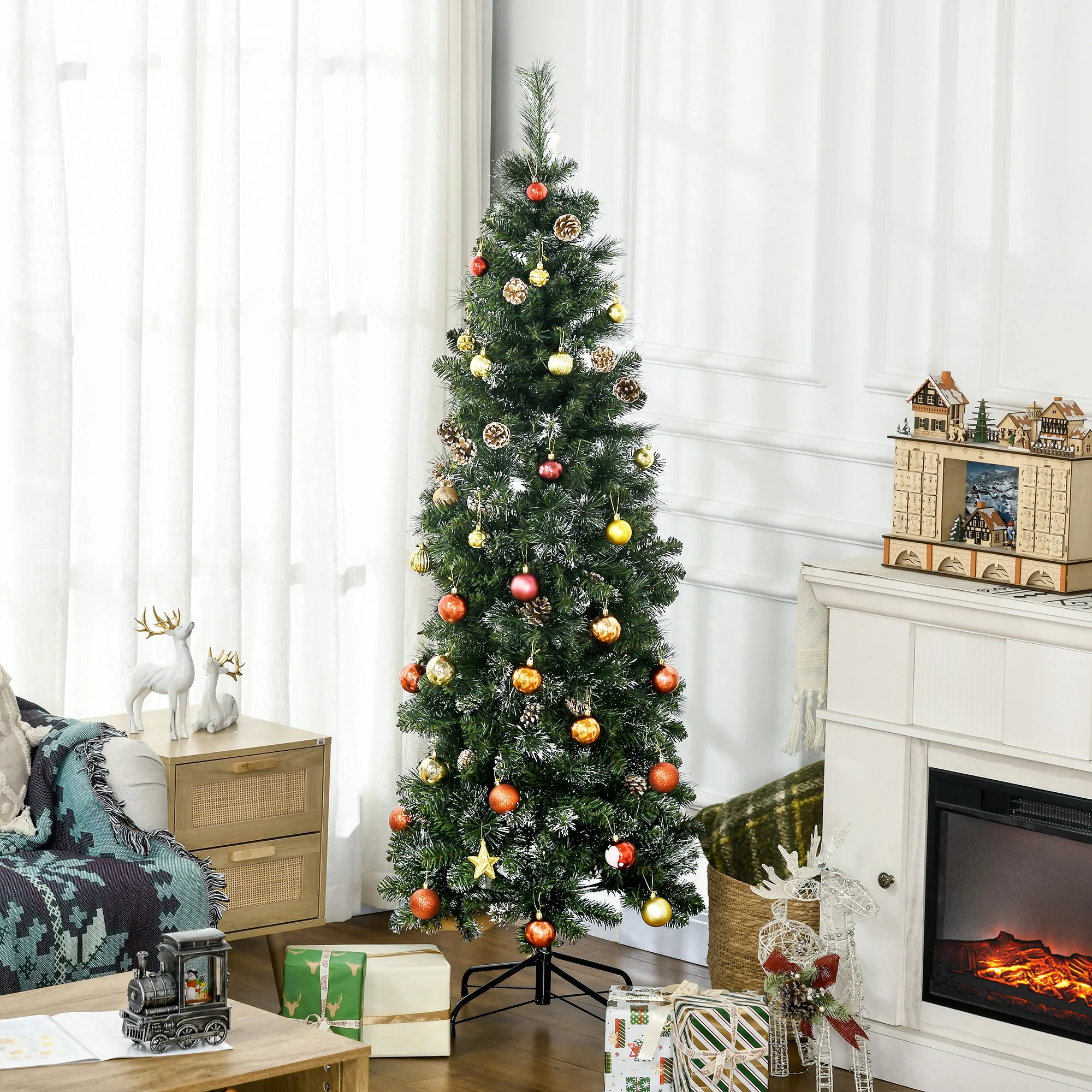 Sapin de No?l artificiel 180 cm avec 618 branches enneigées, support en acier, arbre de No?l artificiel avec socle pliable en acier, vert - Image 3