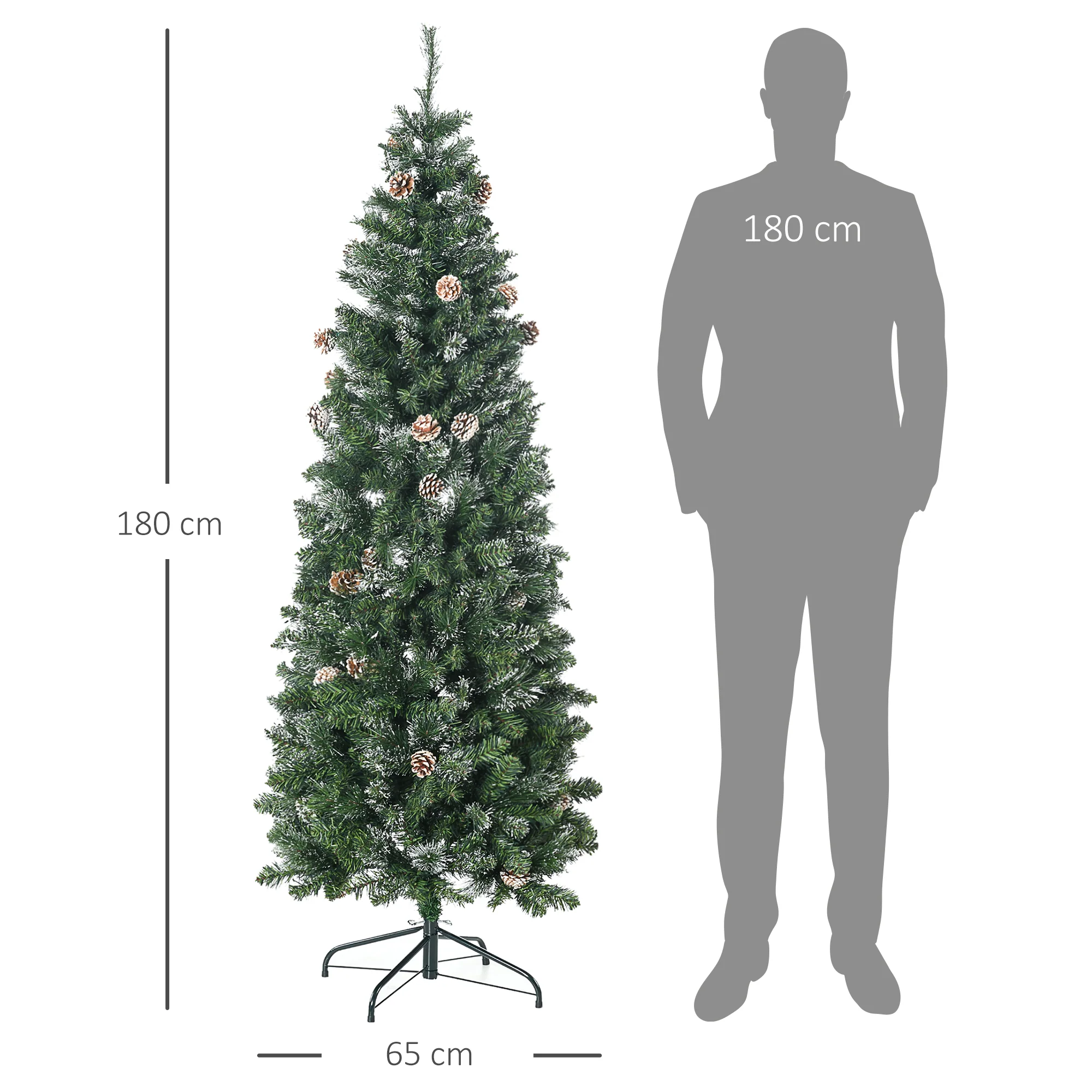 Sapin de No?l artificiel 180 cm avec 618 branches enneigées, support en acier, arbre de No?l artificiel avec socle pliable en acier, vert - Image 4