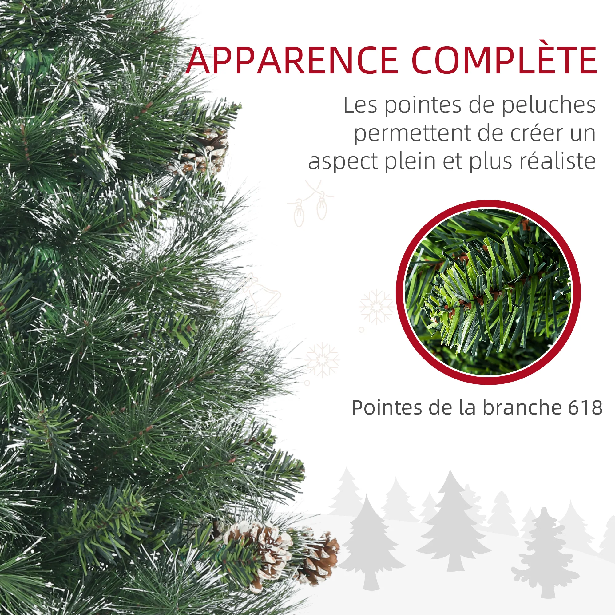 Sapin de No?l artificiel 180 cm avec 618 branches enneigées, support en acier, arbre de No?l artificiel avec socle pliable en acier, vert - Image 6