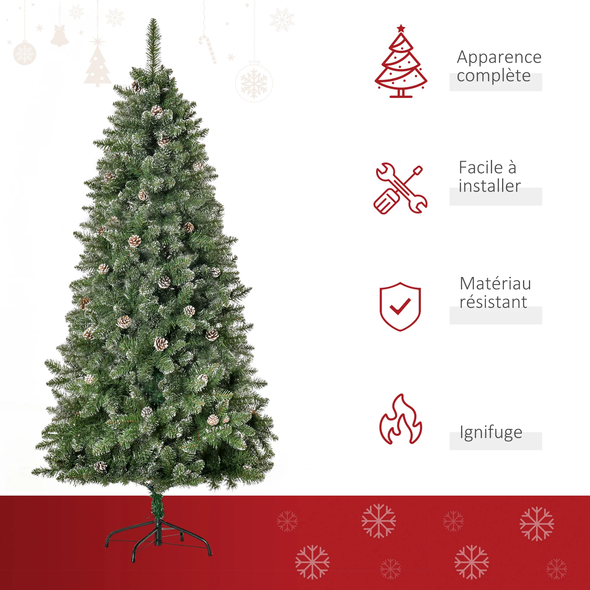 Sapin de No?l Artificiel Aspect enneigé 180H cm 50 Pommes de pin 718 Branches épines Imitation Nordmann Grand réalisme - Image 5