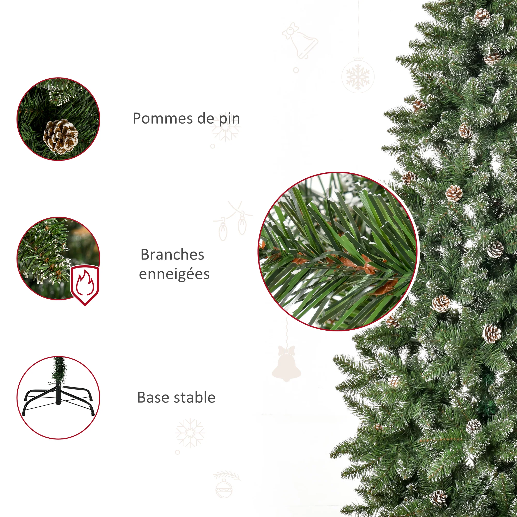 Sapin de No?l Artificiel Aspect enneigé 180H cm 50 Pommes de pin 718 Branches épines Imitation Nordmann Grand réalisme - Image 8