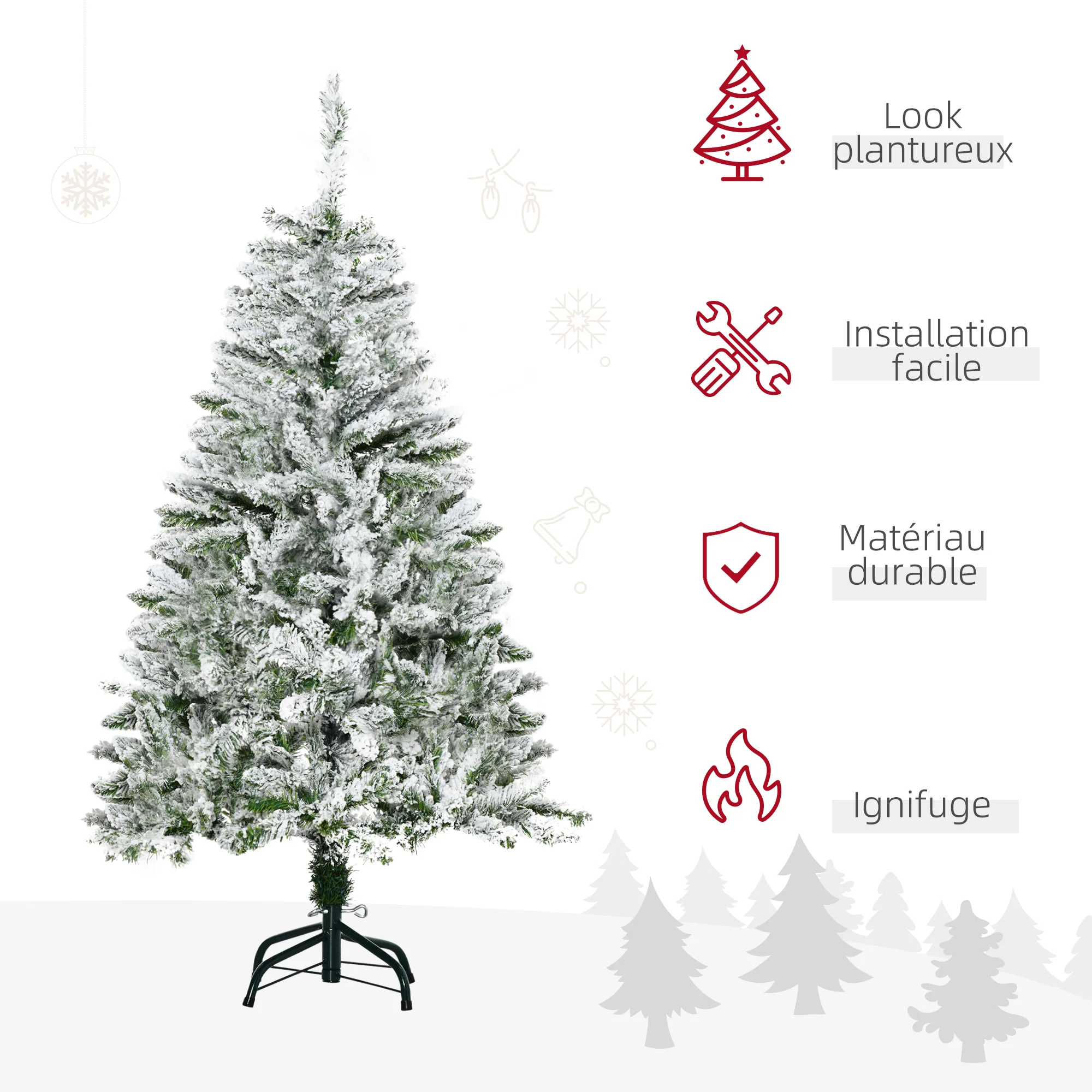 Sapin de No?l Artificiel enneigé 120H cm 200 Branches épines Imitation Nordmann Grand réalisme - Image 5