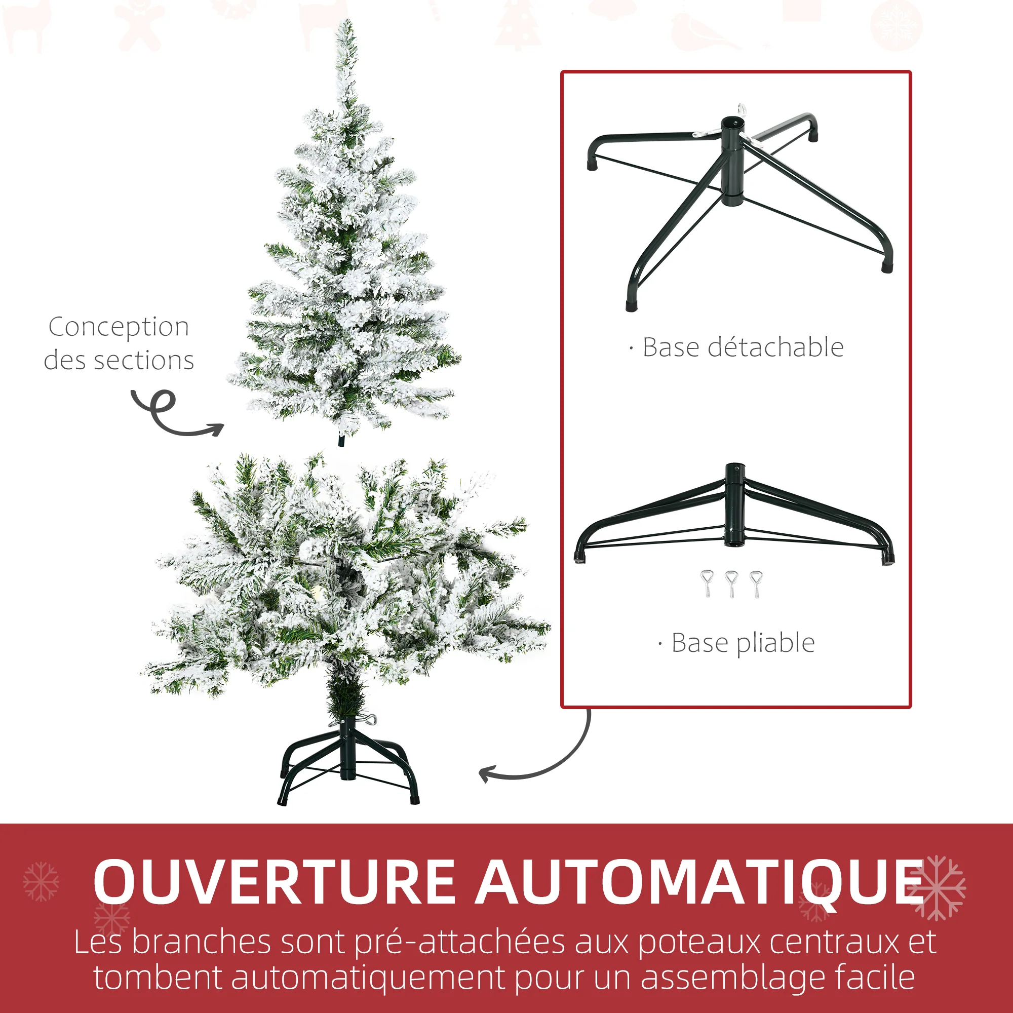 Sapin de No?l Artificiel enneigé 120H cm 200 Branches épines Imitation Nordmann Grand réalisme - Image 7