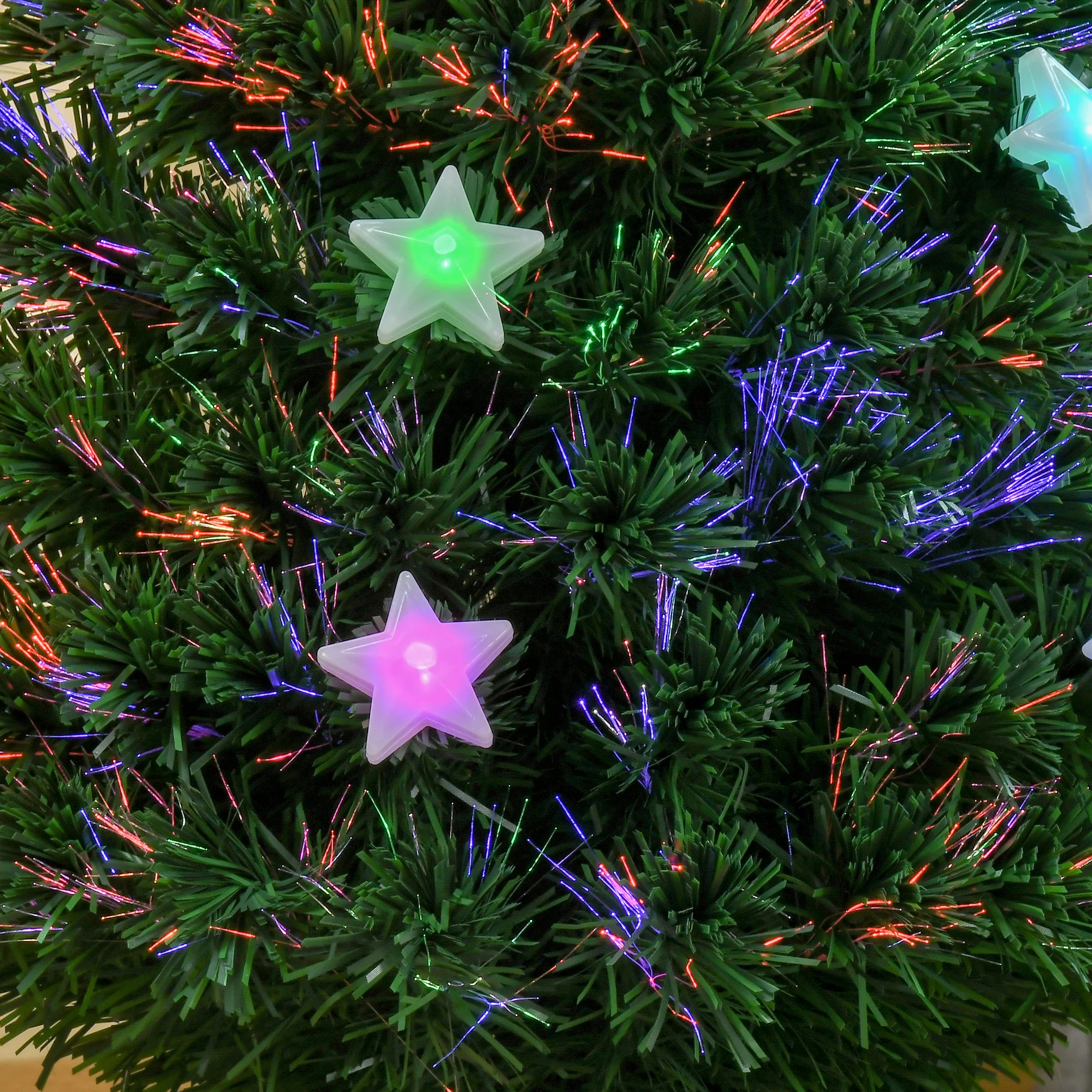 Sapin de Noël artificiel lumineux 120 cm 16 lumières LED fibres optiques lumineux multicolores 130 branches PVC étoile sommet brillante vert - Image 10