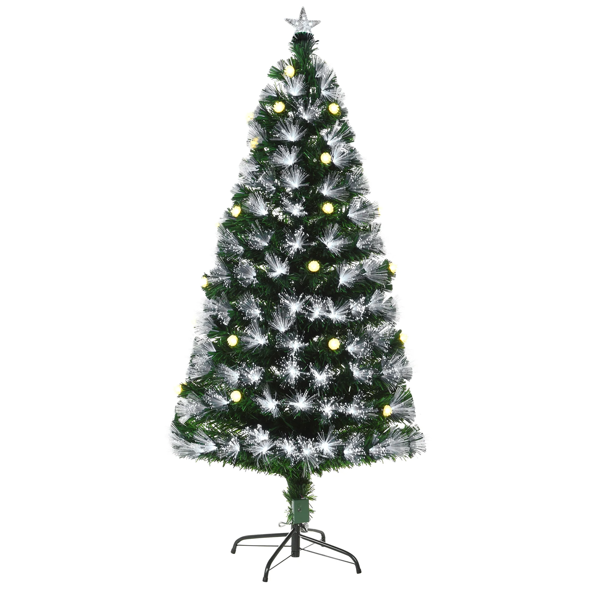 Sapin de No?l Artificiel Lumineux 120H cm Fibre Optique LED + 20 Ampoules + Support Pied 130 Branches étoile Sommet Brillante Vert