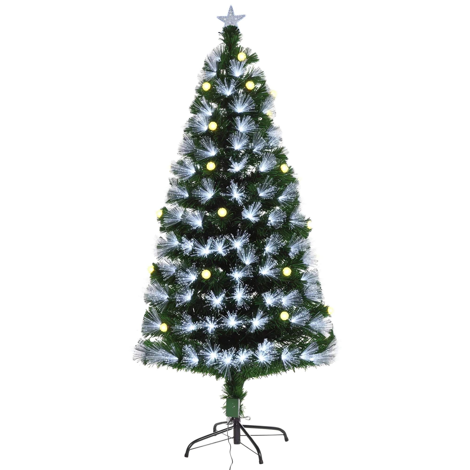 Sapin de No?l Artificiel Lumineux 120H cm Fibre Optique LED + 20 Ampoules + Support Pied 130 Branches étoile Sommet Brillante Vert - Image 11