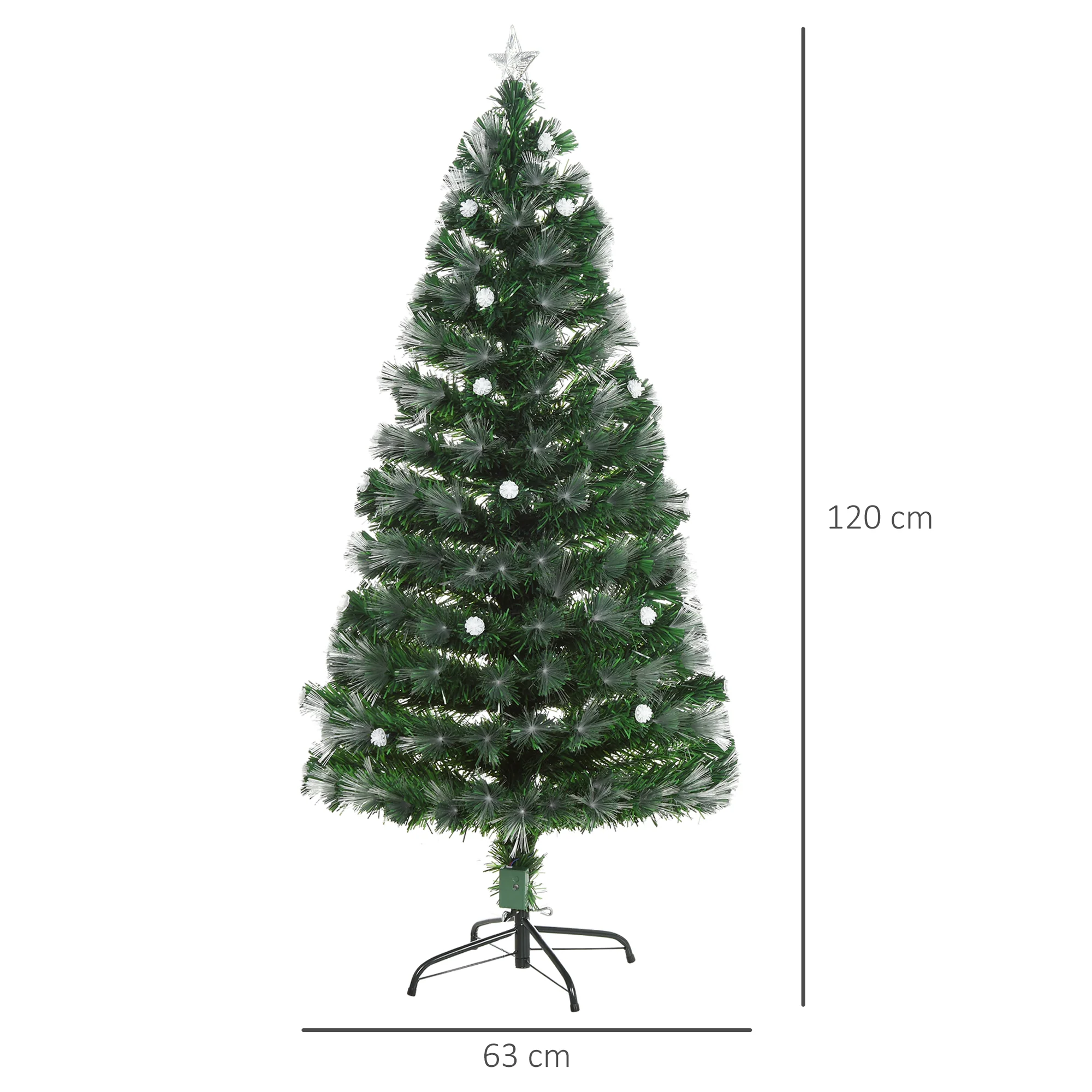 Sapin de No?l Artificiel Lumineux 120H cm Fibre Optique LED + 20 Ampoules + Support Pied 130 Branches étoile Sommet Brillante Vert - Image 4