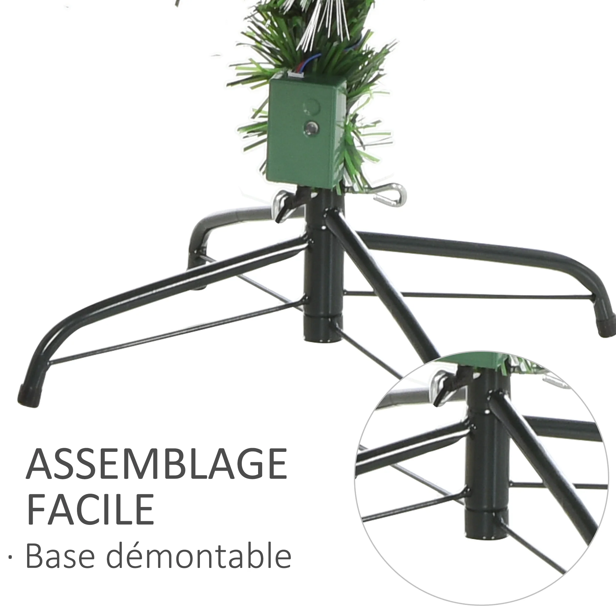 Sapin de No?l Artificiel Lumineux 120H cm Fibre Optique LED + 20 Ampoules + Support Pied 130 Branches étoile Sommet Brillante Vert - Image 9