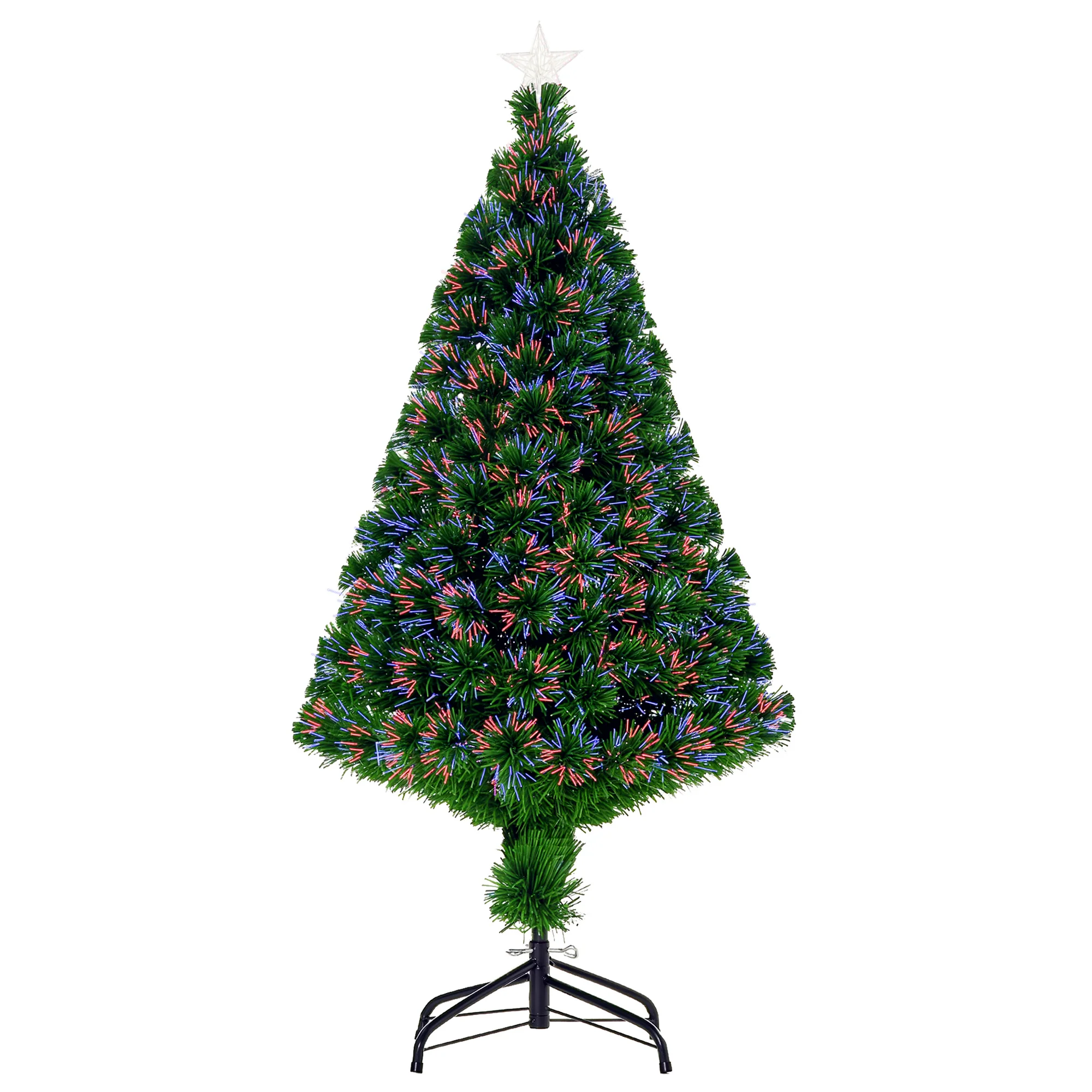 Sapin de Noël Artificiel Lumineux 120H cm Fibre Optique Multicolore + Support Pied 130 Branches étoile Sommet Brillante Vert - Image 11