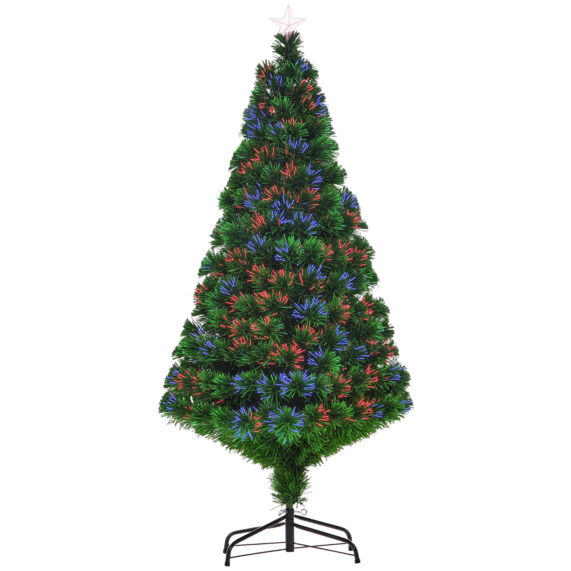 Sapin de No?l Artificiel Lumineux 150H cm Fibre Optique Multicolore + Support Pied 180 Branches étoile Sommet Brillante Vert - Image 11