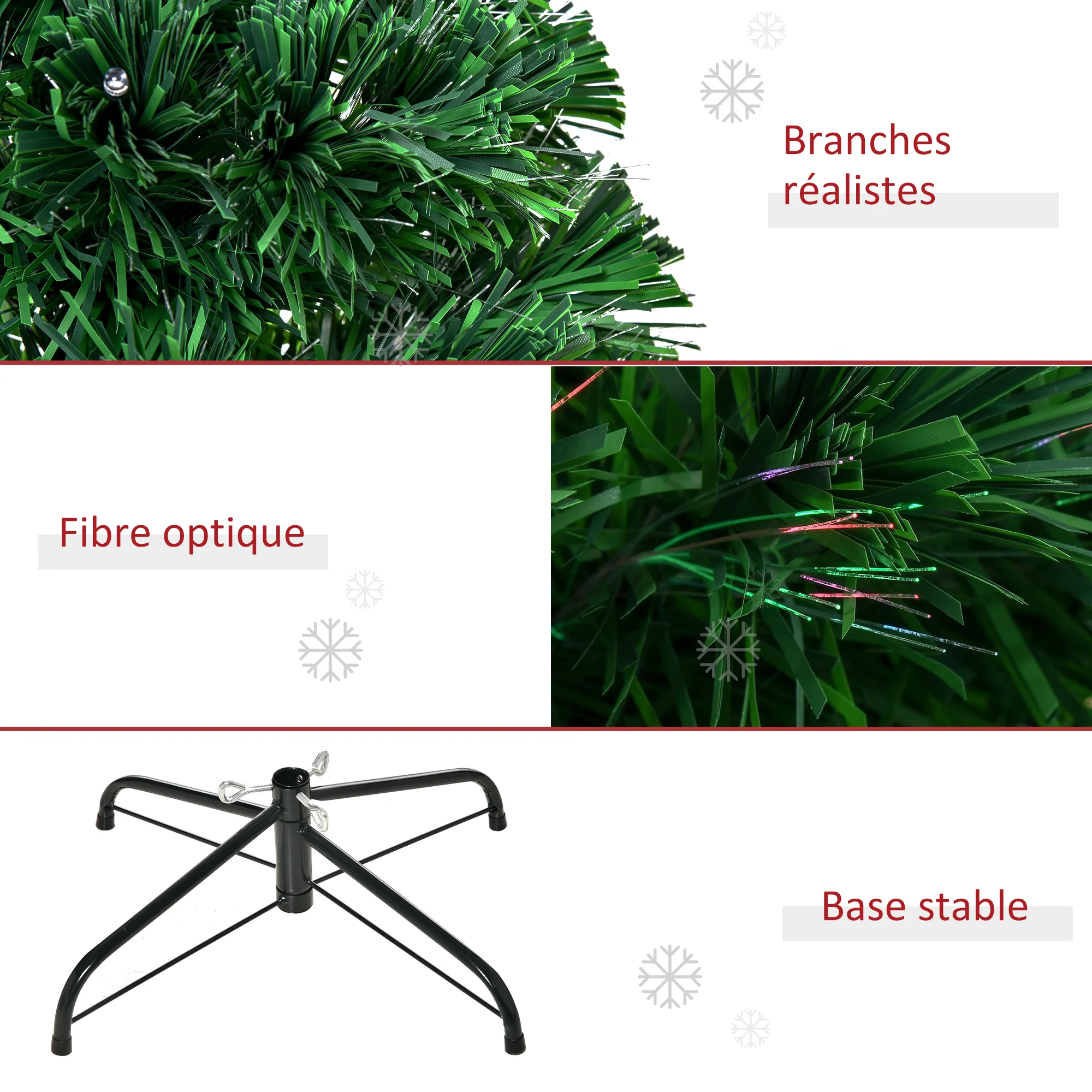 Sapin de No?l Artificiel Lumineux 150H cm Fibre Optique Multicolore + Support Pied 180 Branches étoile Sommet Brillante Vert - Image 9