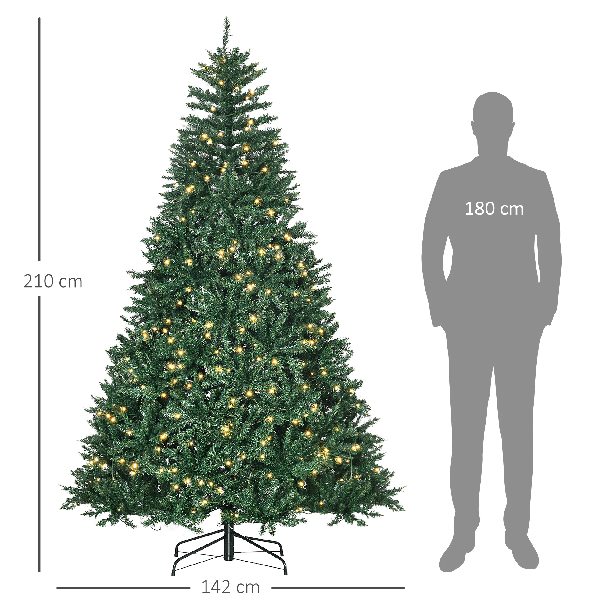 Sapin de No?l Artificiel Lumineux 210H cm LED x 700 Blanc Chaud + Support Pied 2154 Branches Vert - Image 4