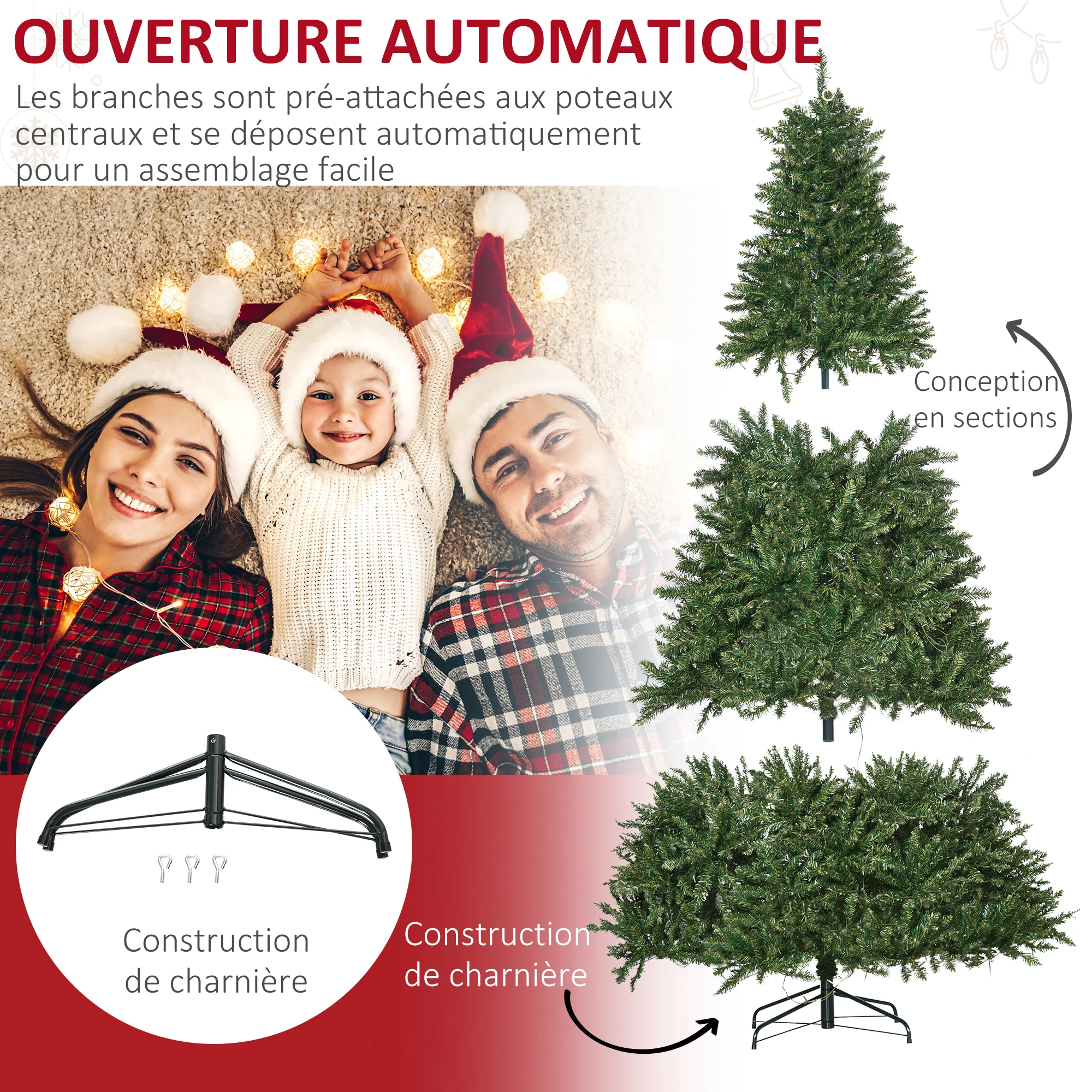Sapin de No?l Artificiel Lumineux 210H cm LED x 700 Blanc Chaud + Support Pied 2154 Branches Vert - Image 7