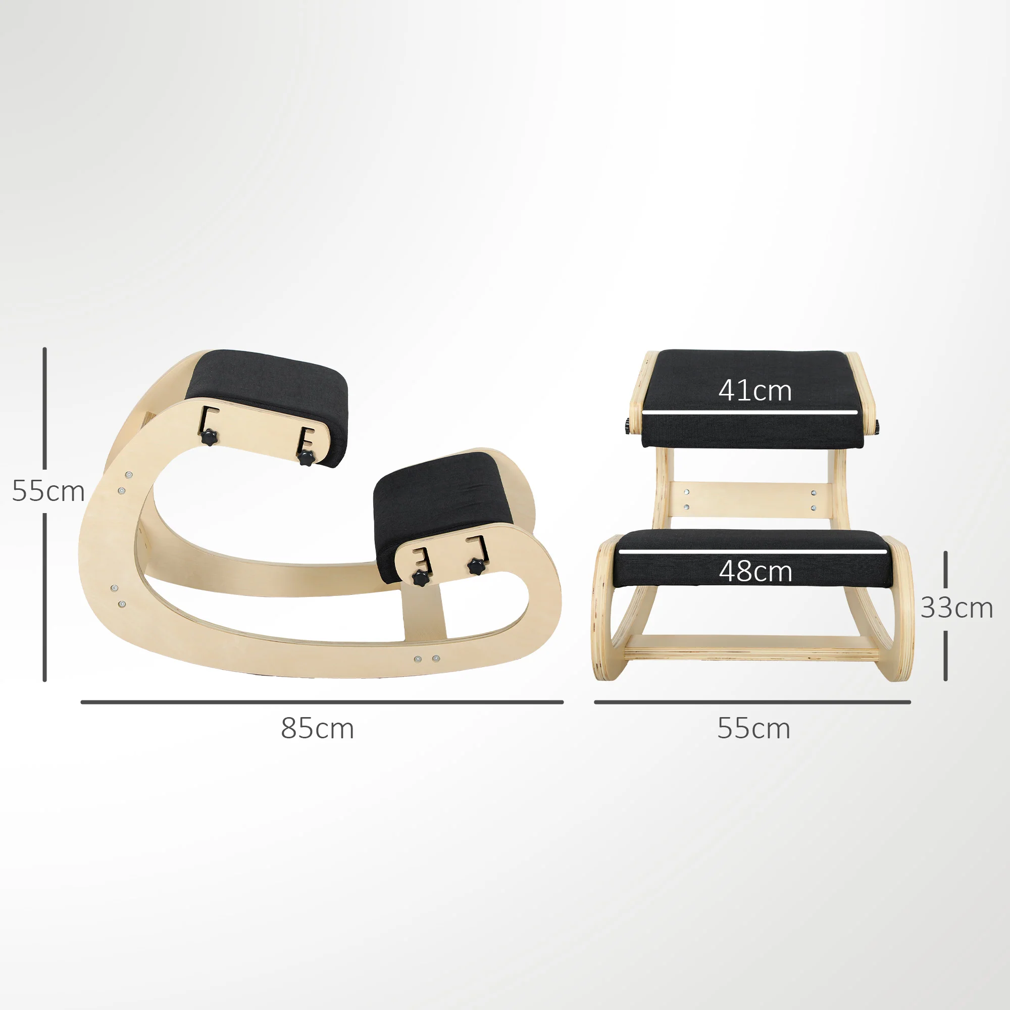 Siège assis genoux, siège ergonomique en bois à bascule, chaise à genoux réglable pour bureau à domicile, améliorer la posture, maux de dos, noir - Image 4