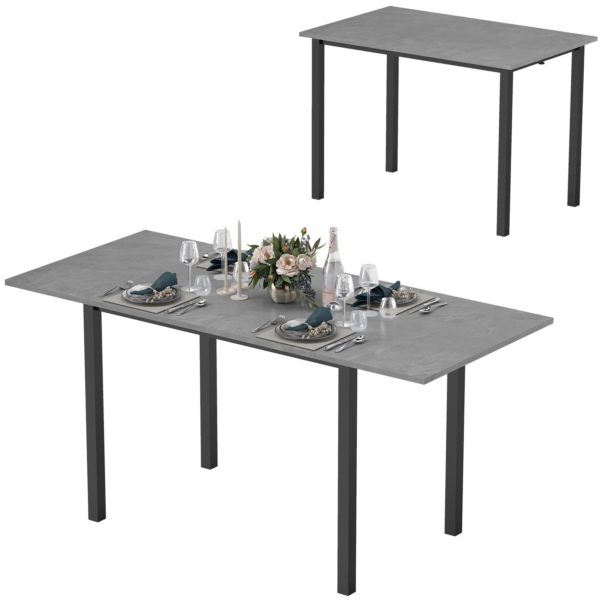 Table à manger extensible table de cuisine design moderne avec grand plateau 6 personnes cadre en acier gris foncé - Image 11