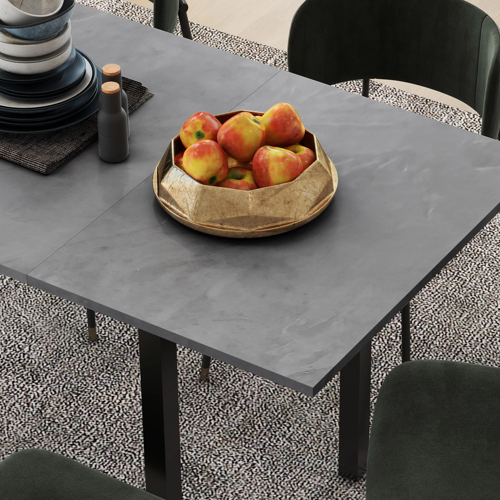 Table à manger extensible table de cuisine design moderne avec grand plateau 6 personnes cadre en acier gris foncé - Image 8