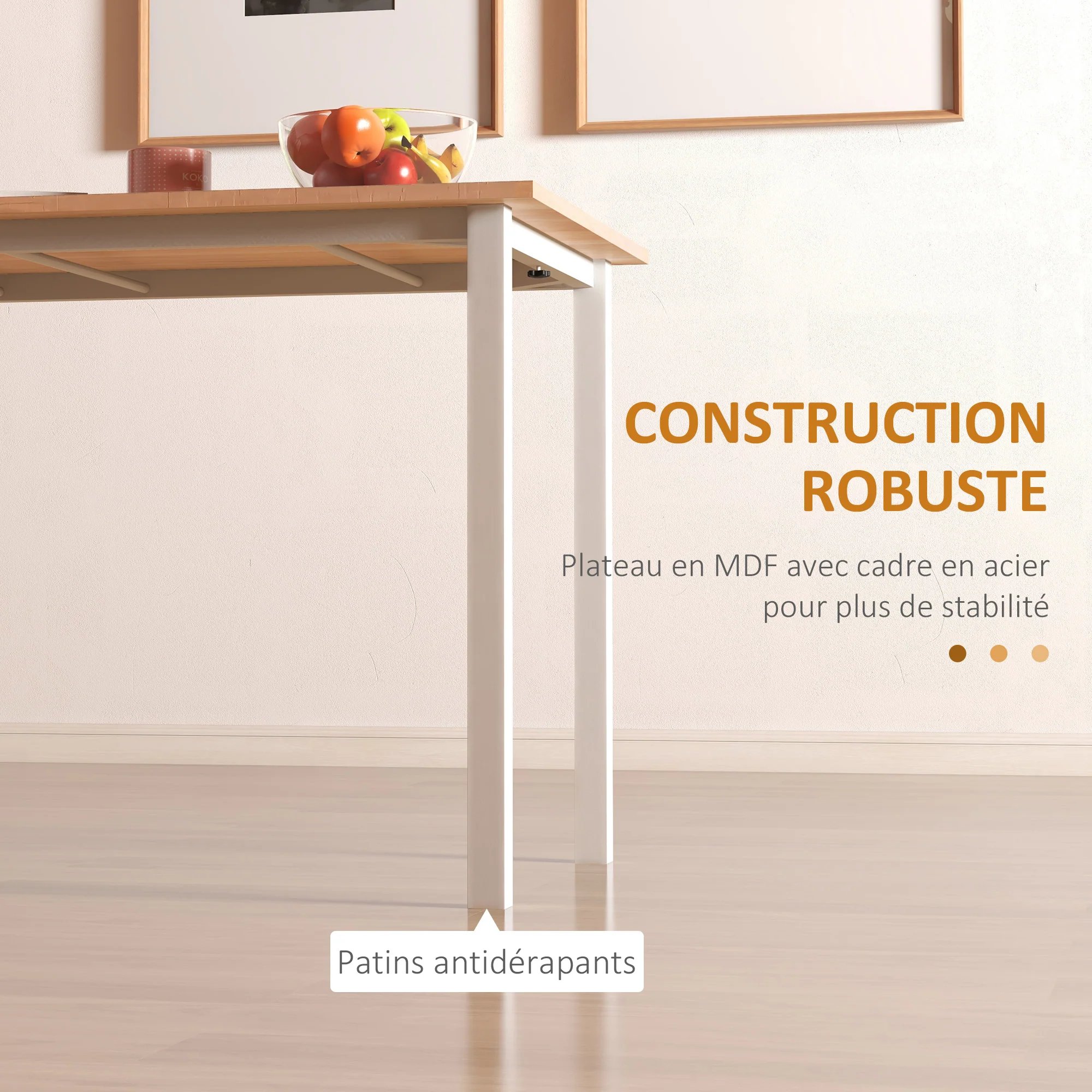 Table à manger extensible table de cuisine design moderne avec grand plateau 6 personnes cadre en acier marron - Image 7