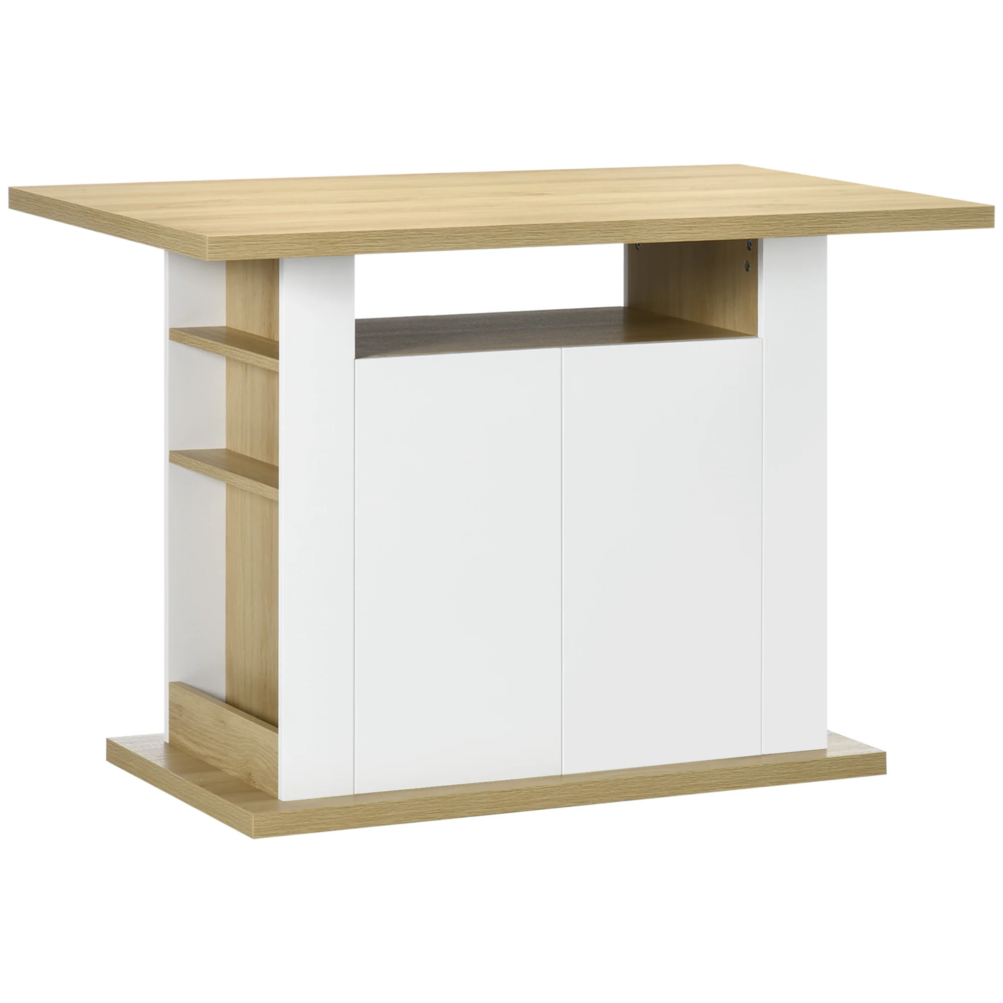 Table à manger ilot central cuisine meuble de rangement table avec grand plan de travail 4-6 personnes - placard 4 portes et étagères - en bois - dim. 110L x 70l x 75,5H cm blanc et naturel - Image 11