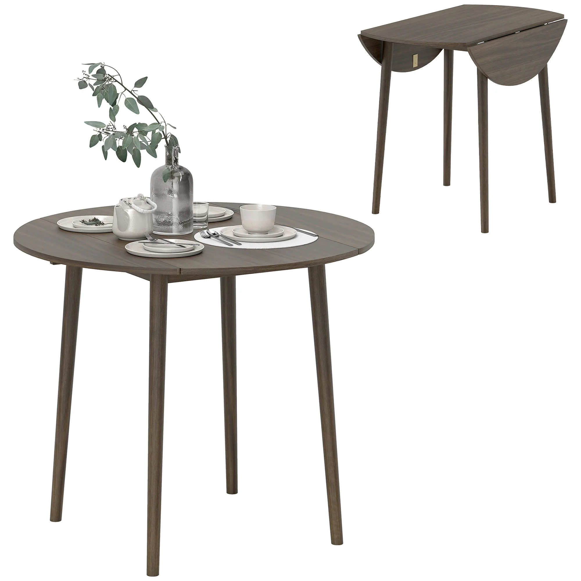 Table à manger pliante, table de cuisine ronde Ø 89 cm pour 4 personnes avec 2 abattants, pieds en bois de pin, design nordique, pour petits espaces, gris - Image 11