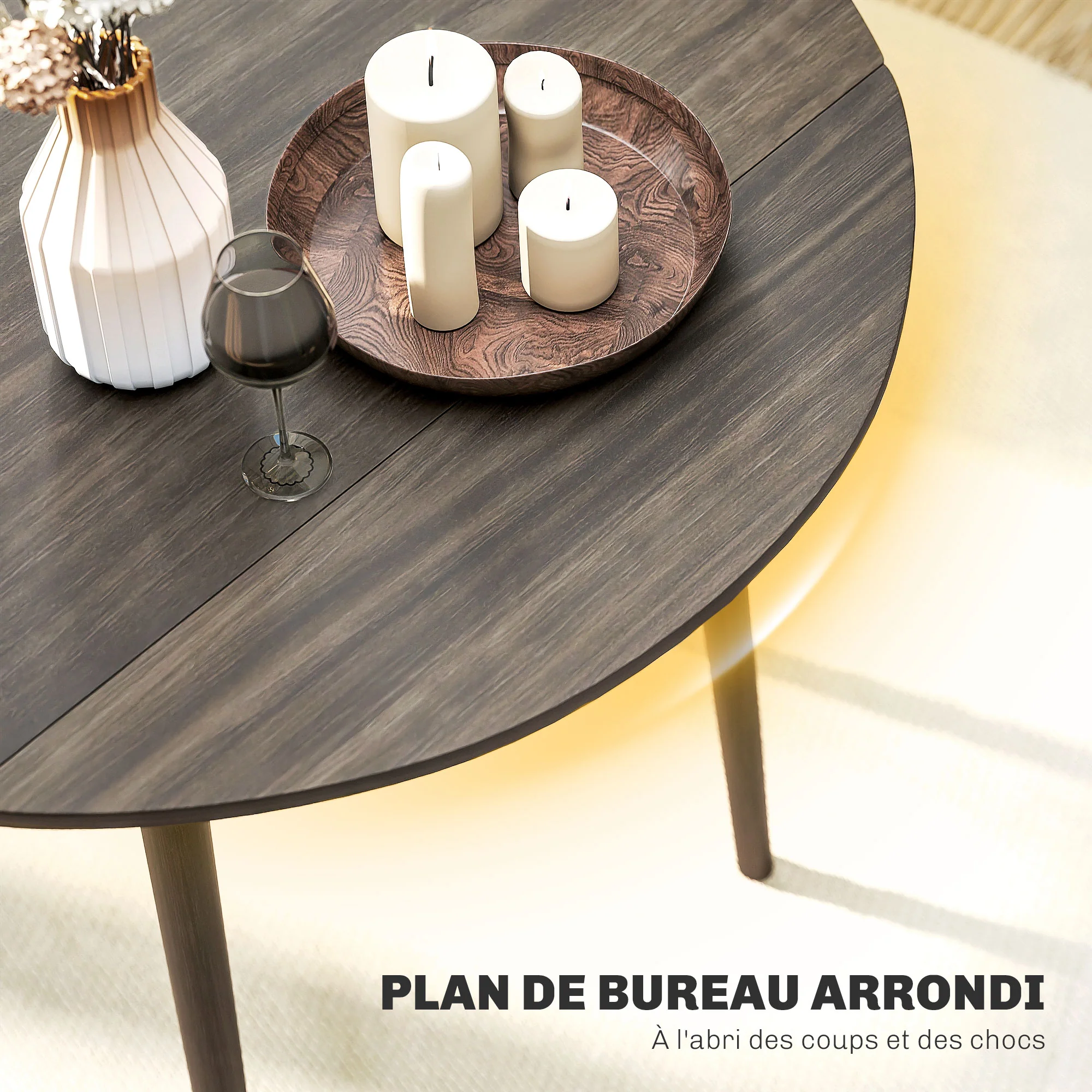 Table à manger pliante, table de cuisine ronde Ø 89 cm pour 4 personnes avec 2 abattants, pieds en bois de pin, design nordique, pour petits espaces, gris - Image 8