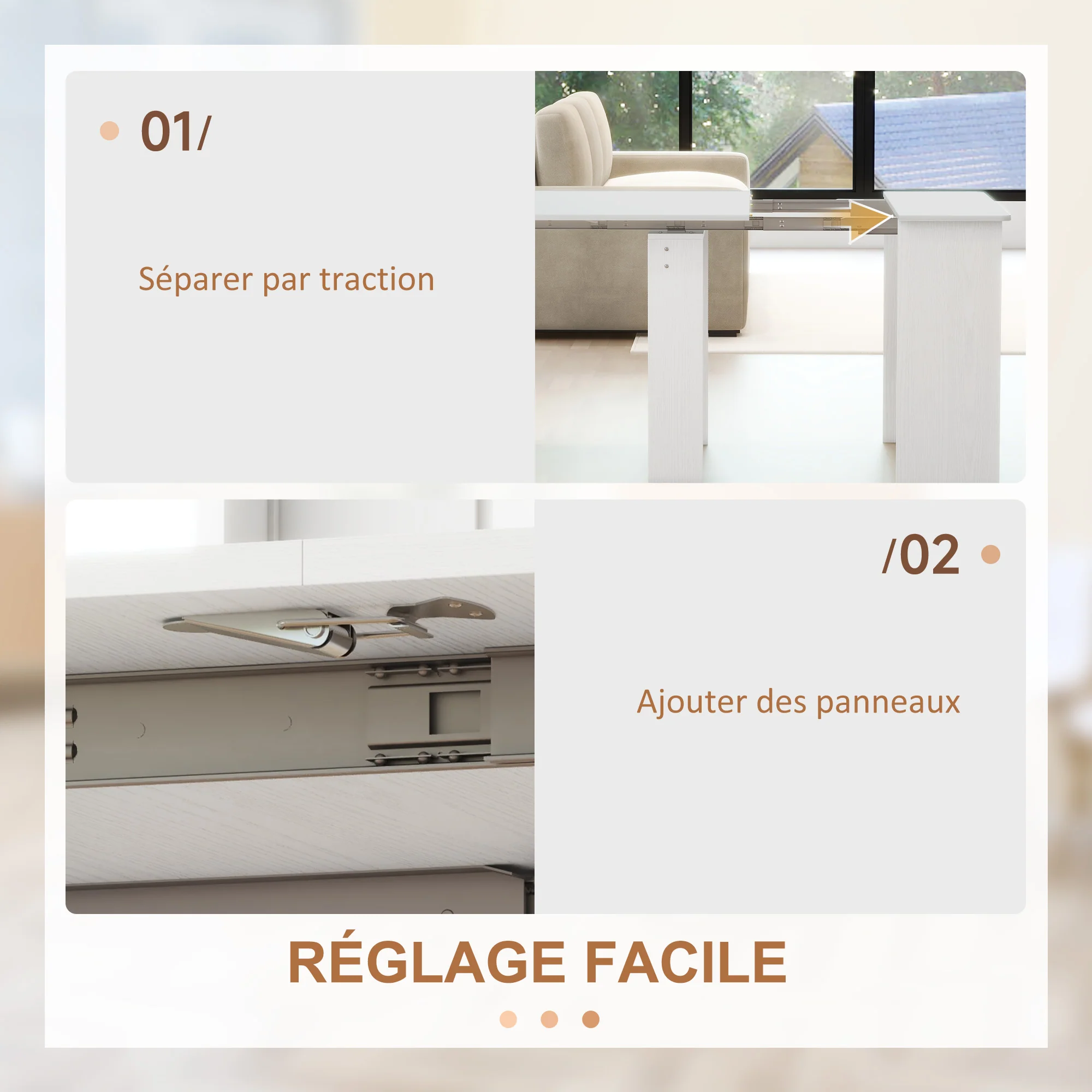 Table à manger pliante, table pliante cuisine rectangulaire extensible jusqu'à 6 personnes, pour petits espaces, salle à manger, blanc - Image 6