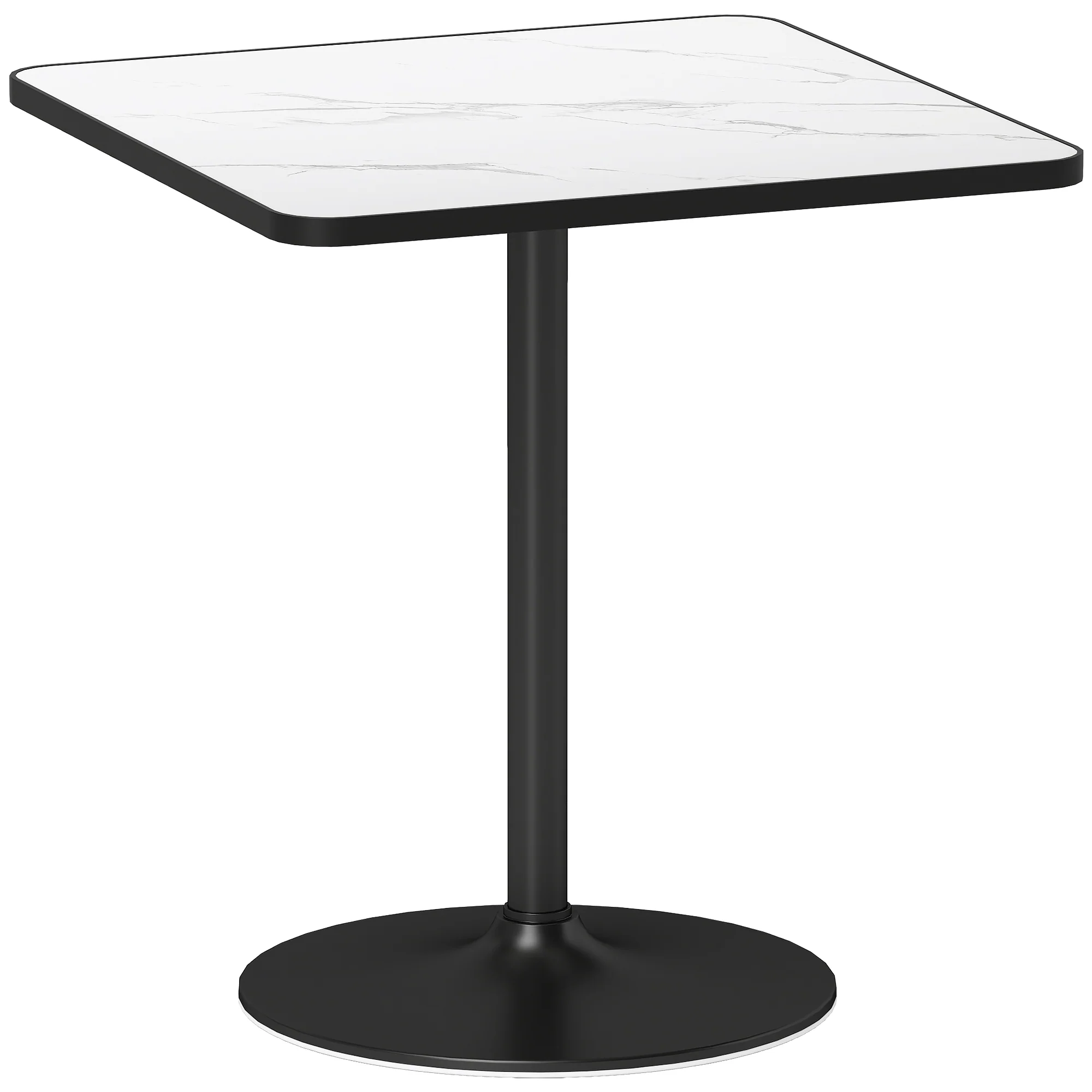 Table à manger pour 4 personnes table de cuisine style moderne avec plateau effet marbre et base ronde, 70 x 70 cm, blanc - Image 2