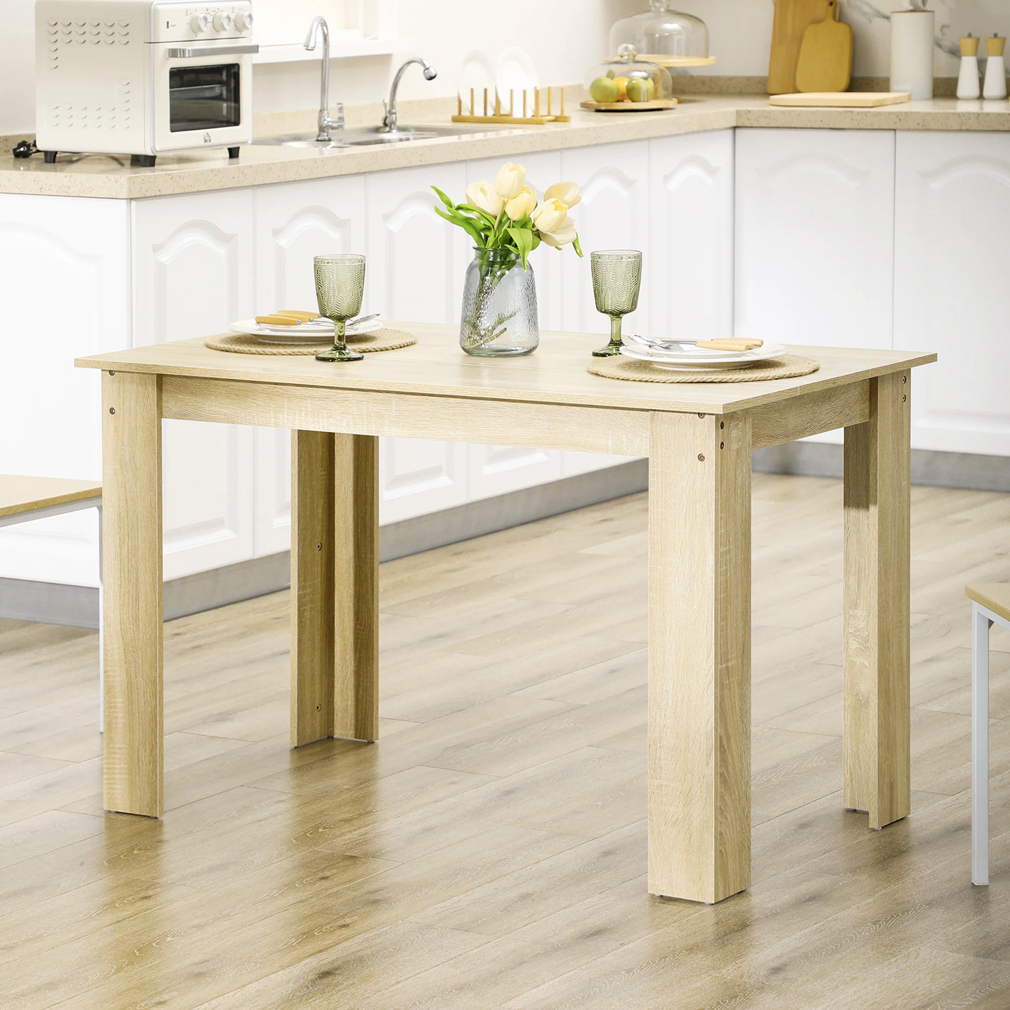 Table à manger rectangulaire pour 4 à 6 personnes, table de cuisine, 120 x 69 x 75 cm, style moderne, pieds triangulaires plus stable, chêne - Image 3