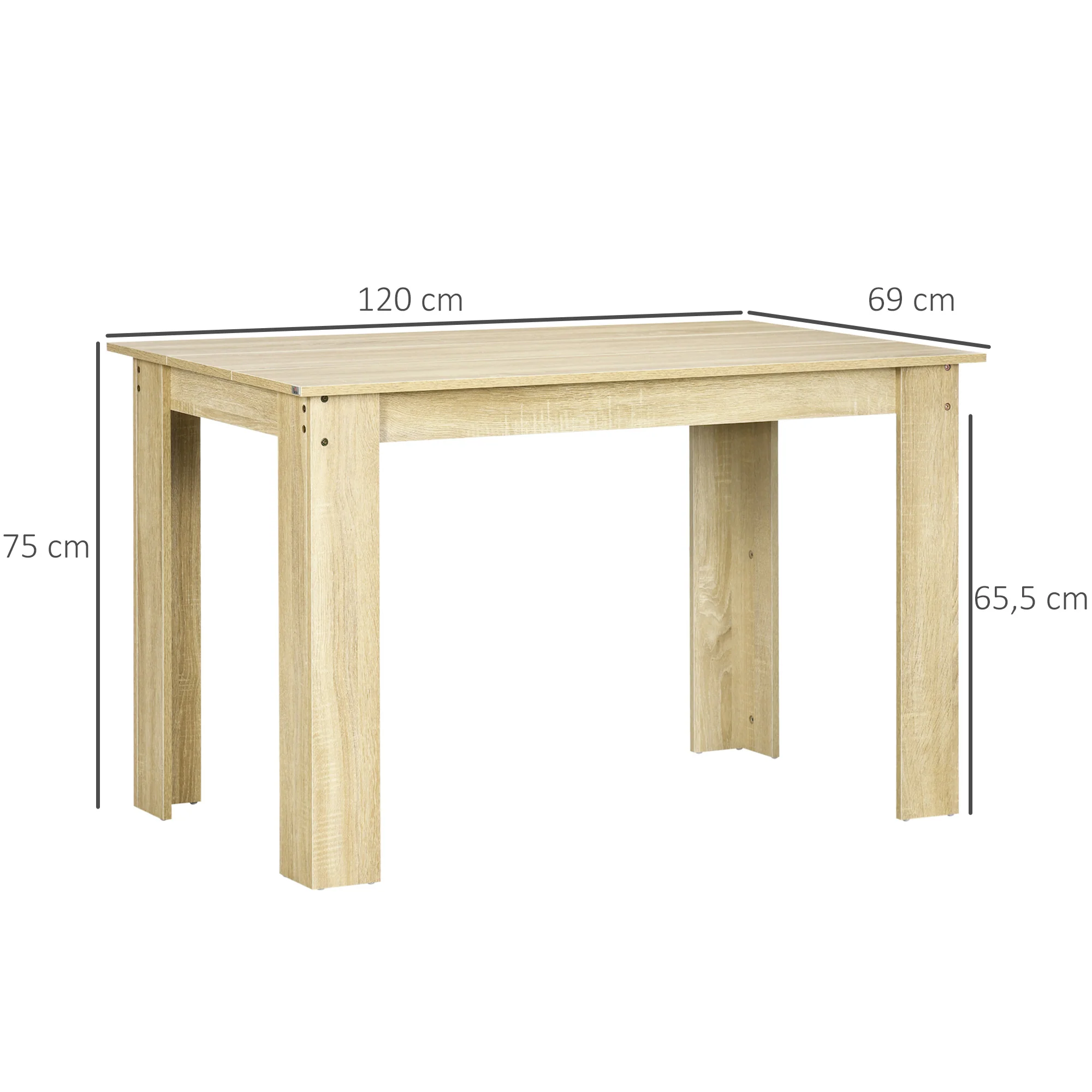 Table à manger rectangulaire pour 4 à 6 personnes, table de cuisine, 120 x 69 x 75 cm, style moderne, pieds triangulaires plus stable, chêne - Image 4