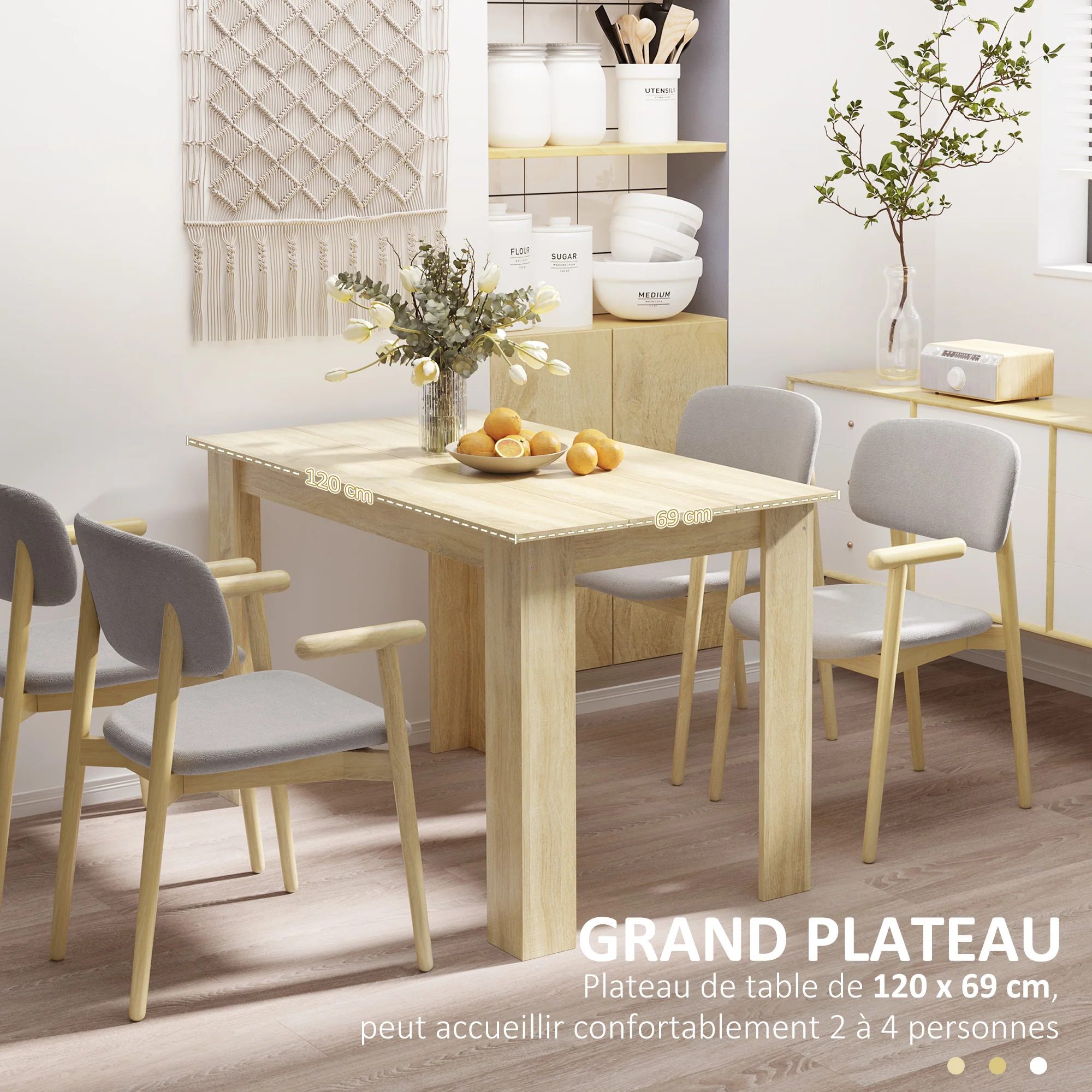 Table à manger rectangulaire pour 4 à 6 personnes, table de cuisine, 120 x 69 x 75 cm, style moderne, pieds triangulaires plus stable, chêne - Image 6