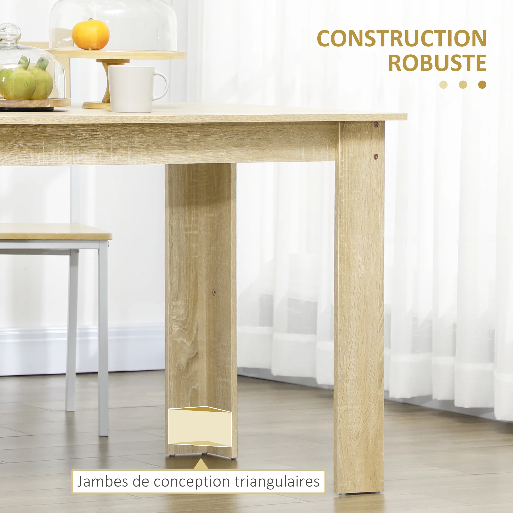 Table à manger rectangulaire pour 4 à 6 personnes, table de cuisine, 120 x 69 x 75 cm, style moderne, pieds triangulaires plus stable, chêne - Image 7