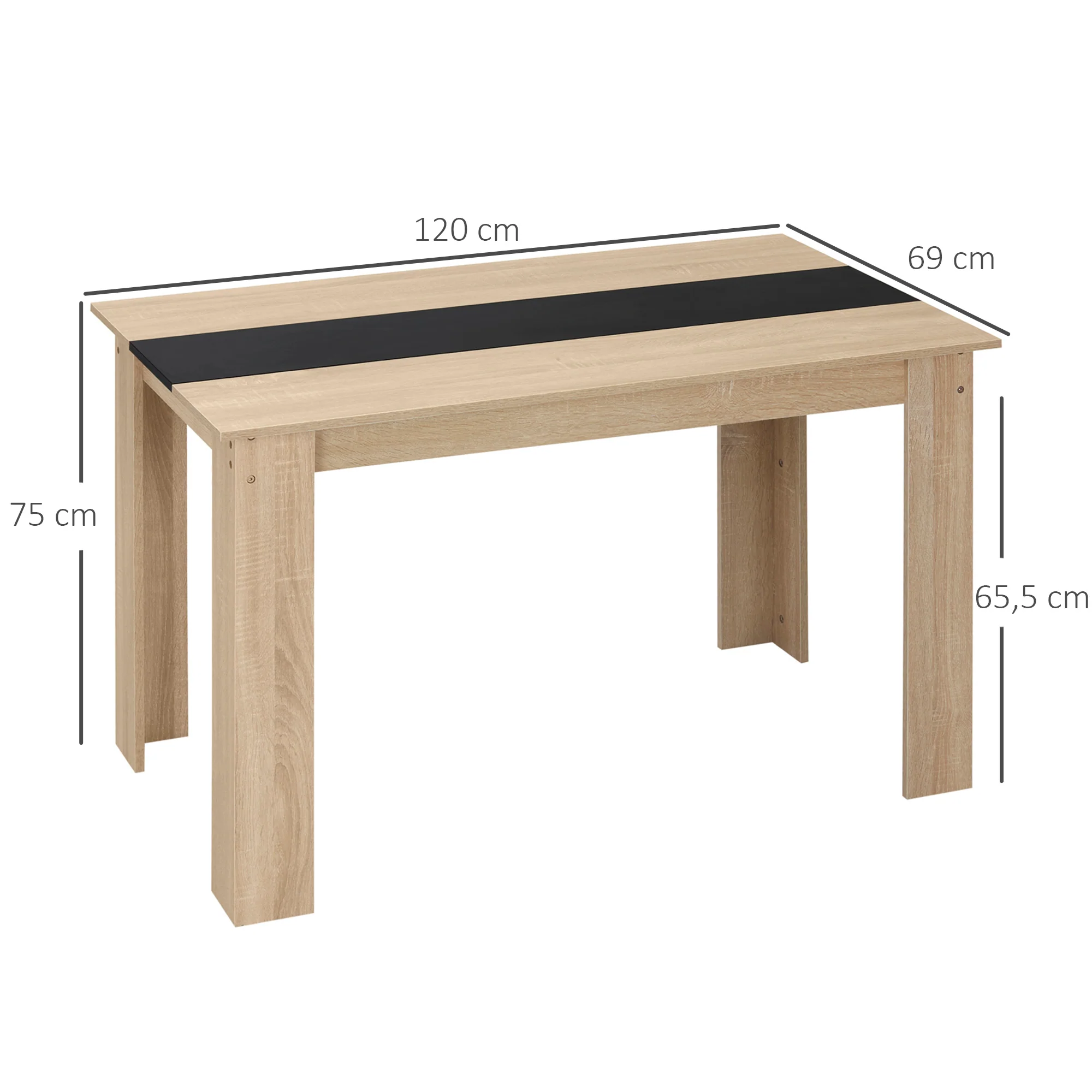 Table à manger rectangulaire pour 4 à 6 personnes, table de cuisine, 120 x 69 x 75 cm, style moderne, pieds triangulaires plus stable, chêne et noir - Image 4