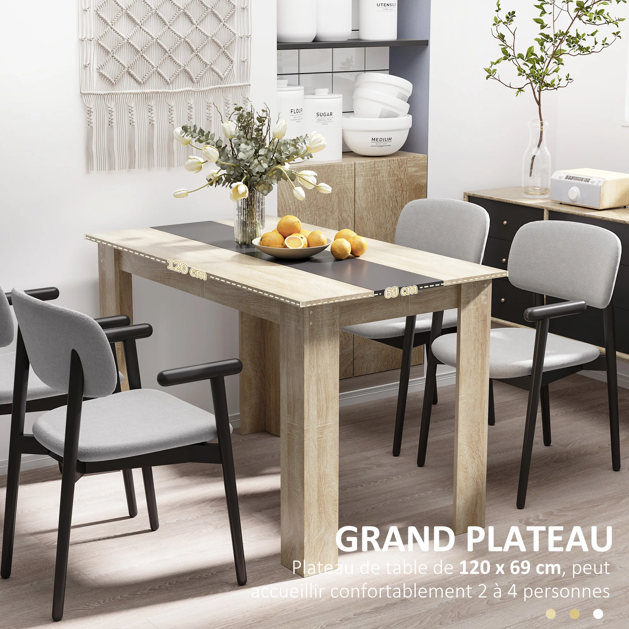 Table à manger rectangulaire pour 4 à 6 personnes, table de cuisine, 120 x 69 x 75 cm, style moderne, pieds triangulaires plus stable, chêne et noir - Image 6