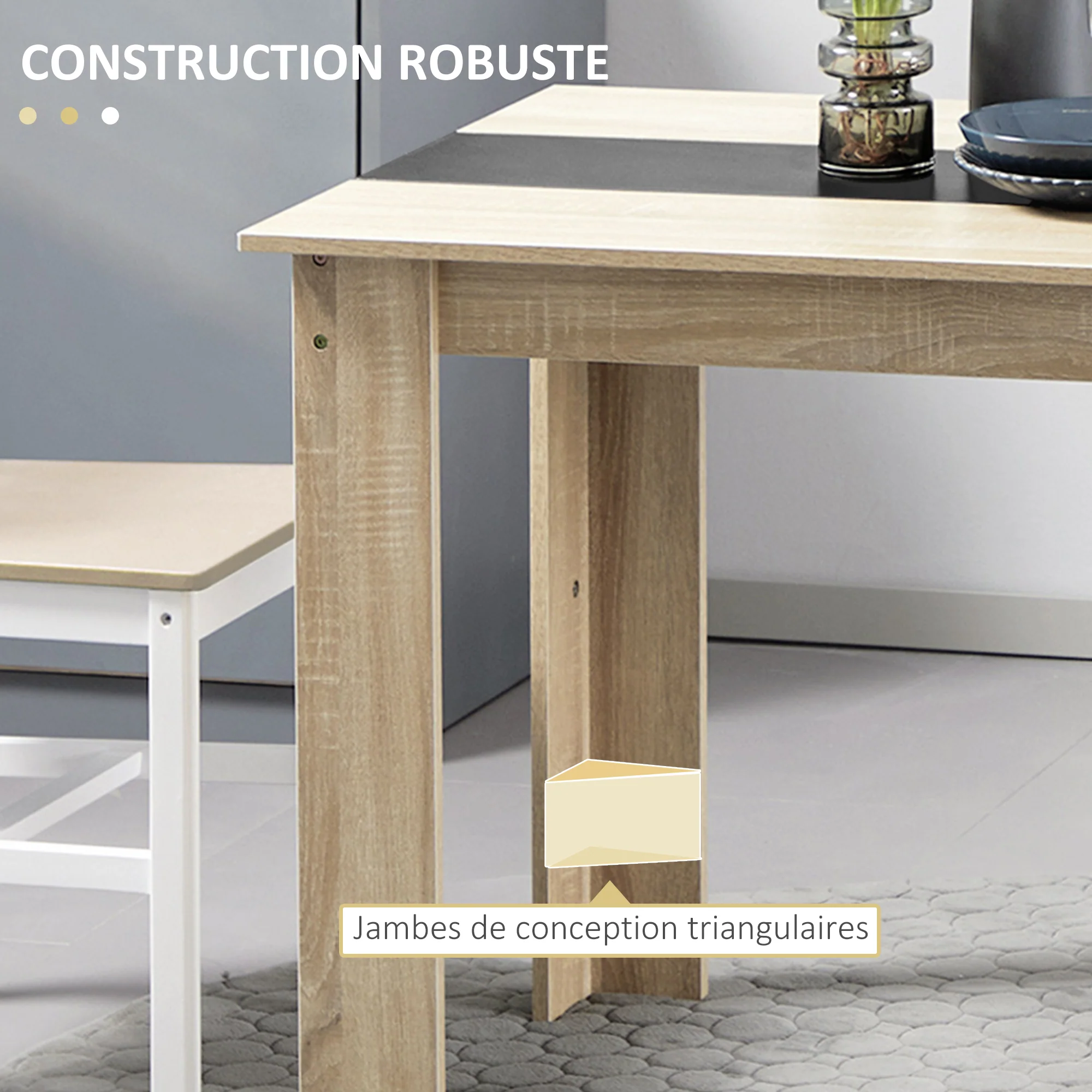 Table à manger rectangulaire pour 4 à 6 personnes, table de cuisine, 120 x 69 x 75 cm, style moderne, pieds triangulaires plus stable, chêne et noir - Image 7