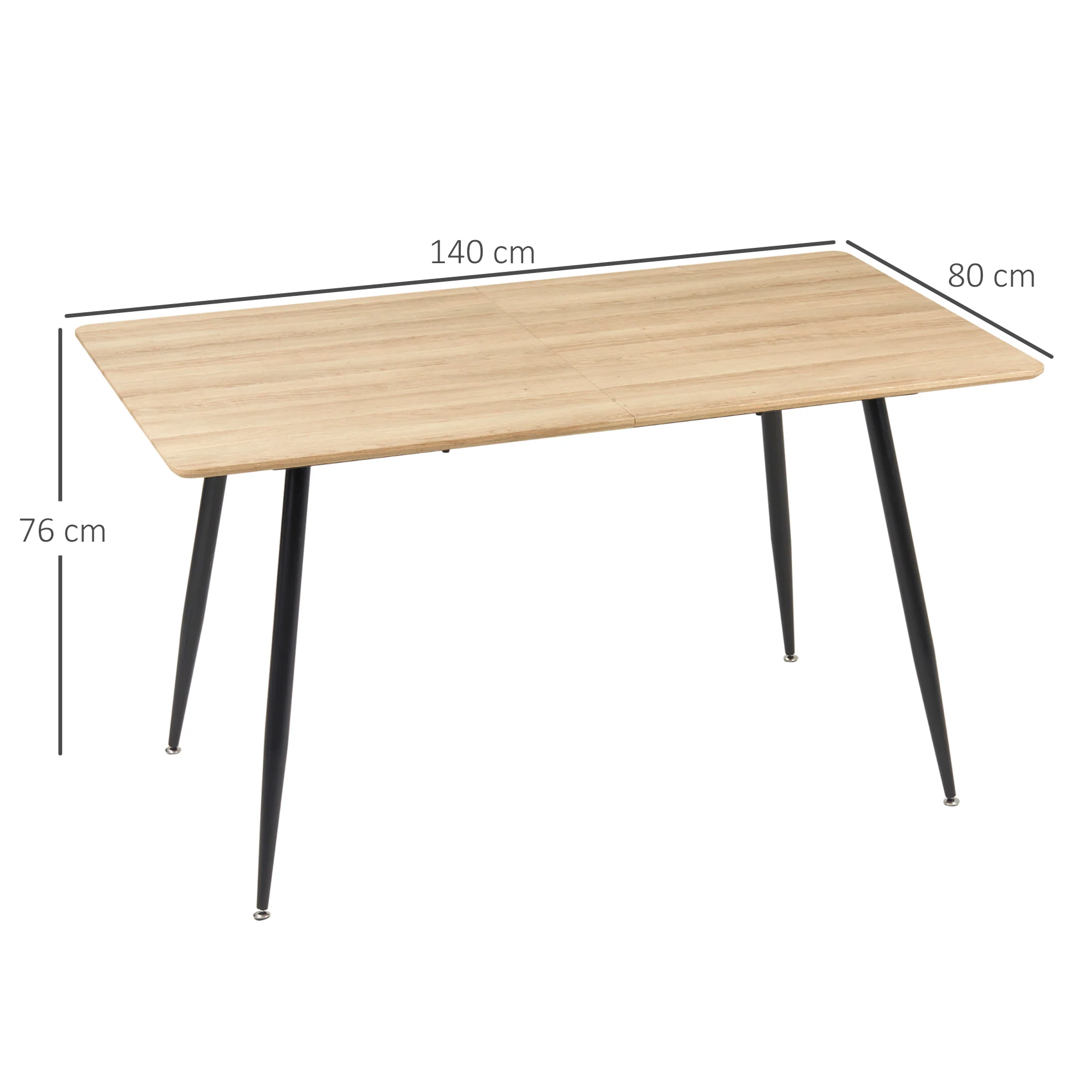 Table à manger rectangulaire, table de cuisine 140 cm, 4 personnes avec plateau effet bois, table de salle à manger, 4 pieds en acier, naturel et noir - Image 4